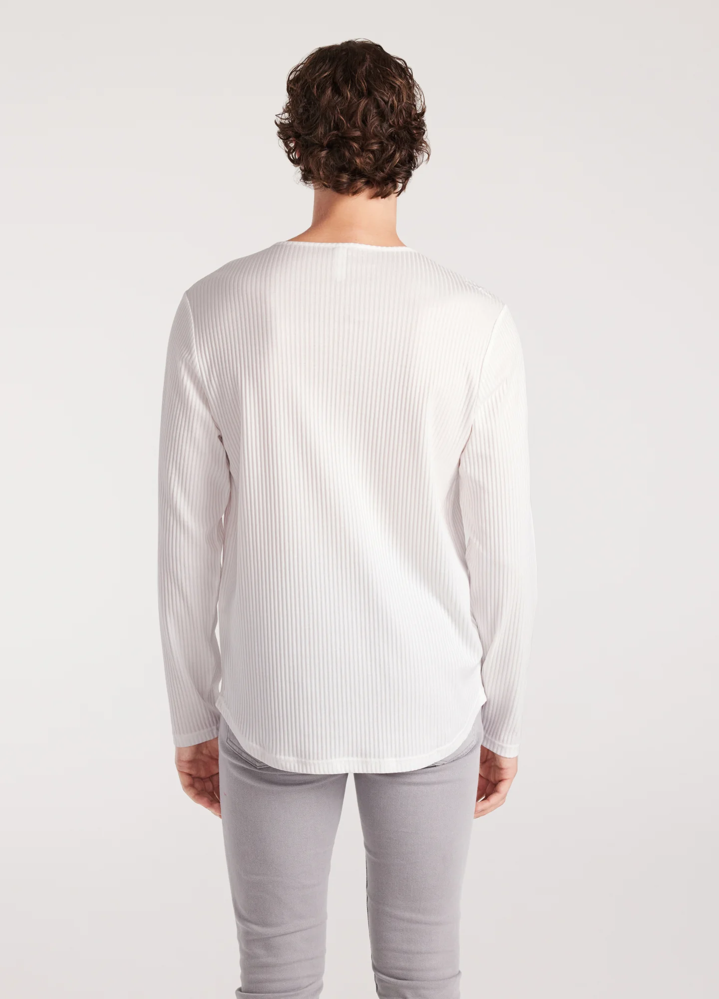 Long Sleeve Ribbed Henley Top Off White - Image 3