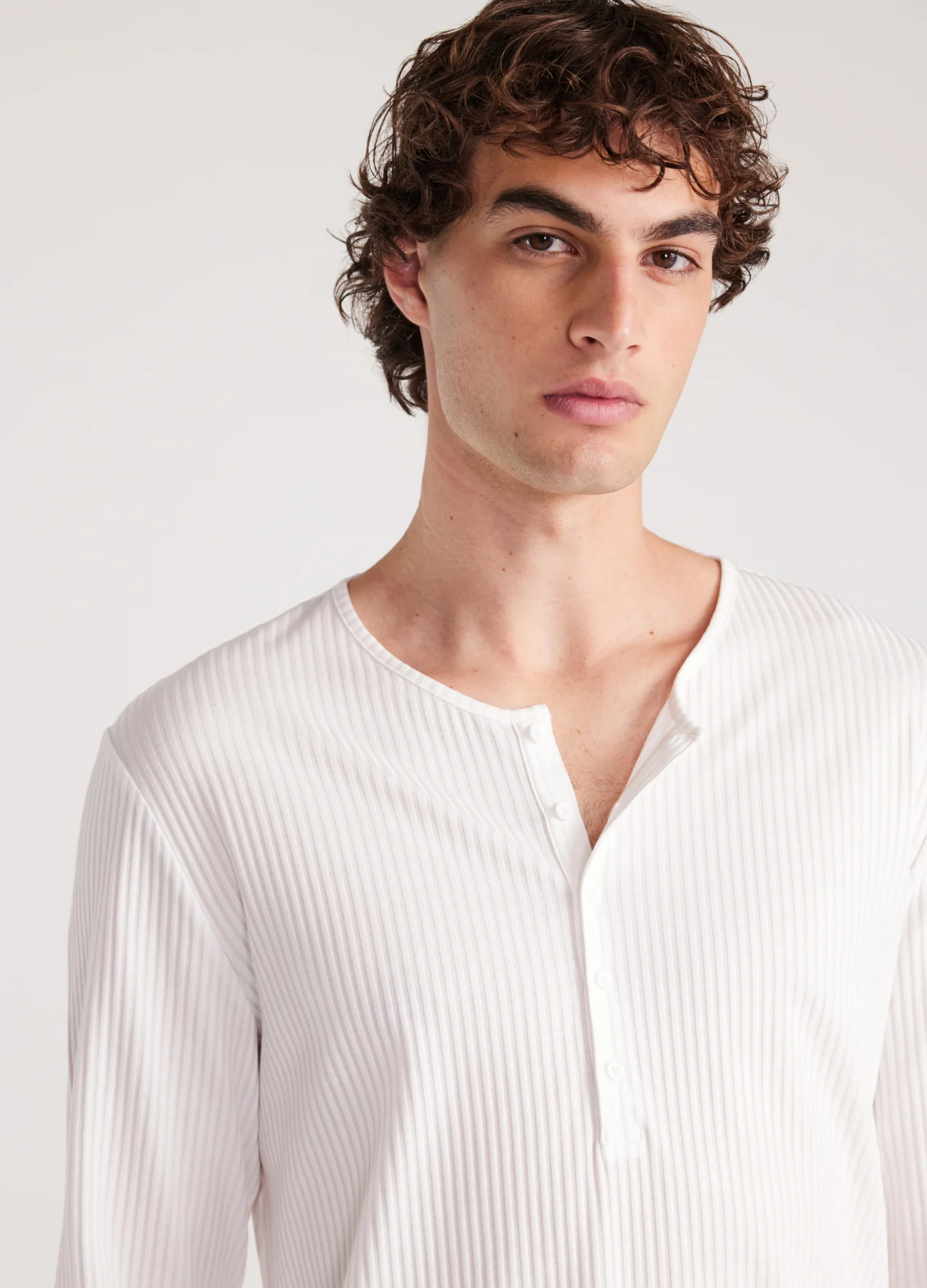 Long Sleeve Ribbed Henley Top Off White - Image 4