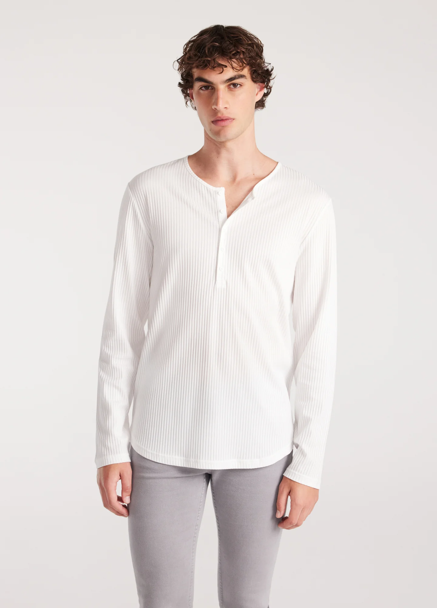 Long Sleeve Ribbed Henley Top Off White - Image 5