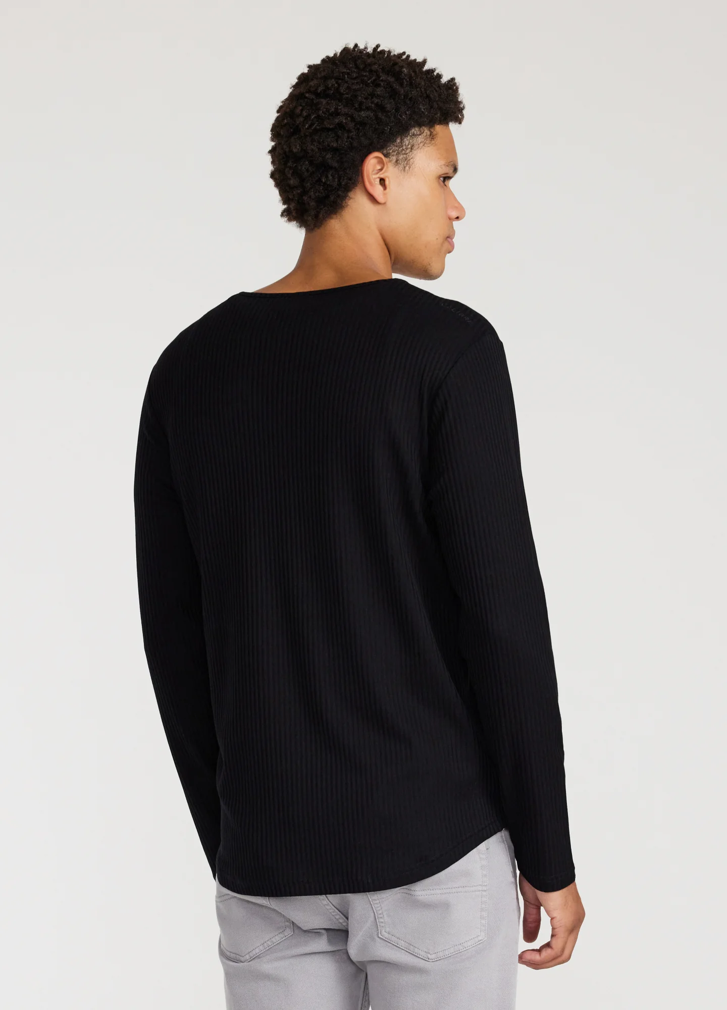 Long Sleeve Ribbed Henley Top Black - Image 4