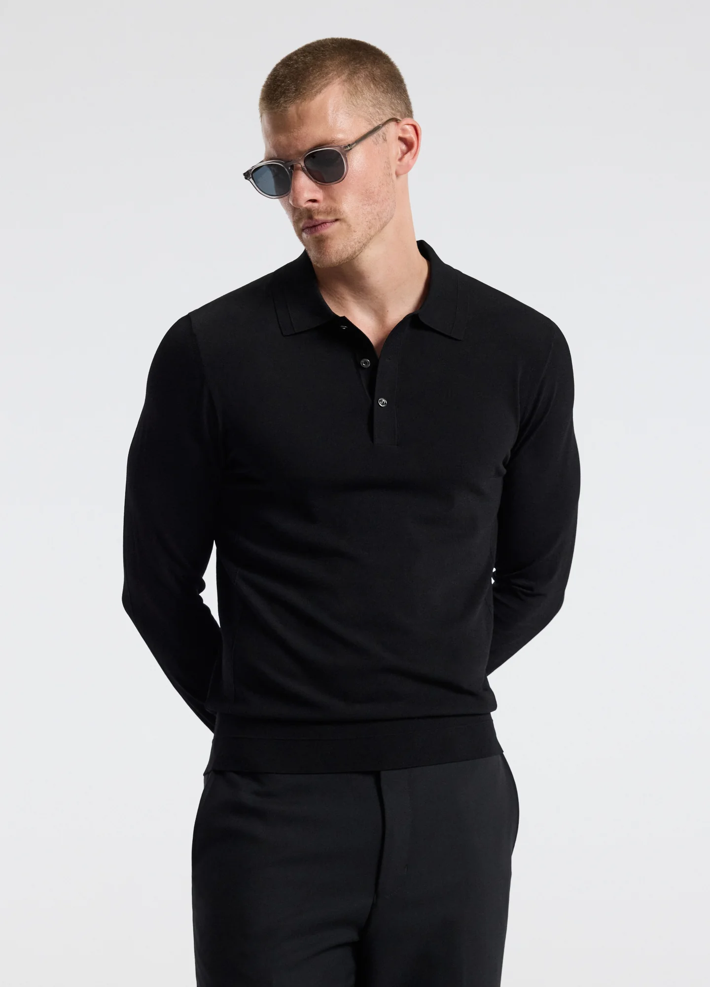Long Sleeve Tech Knit Polo Black - Image 2
