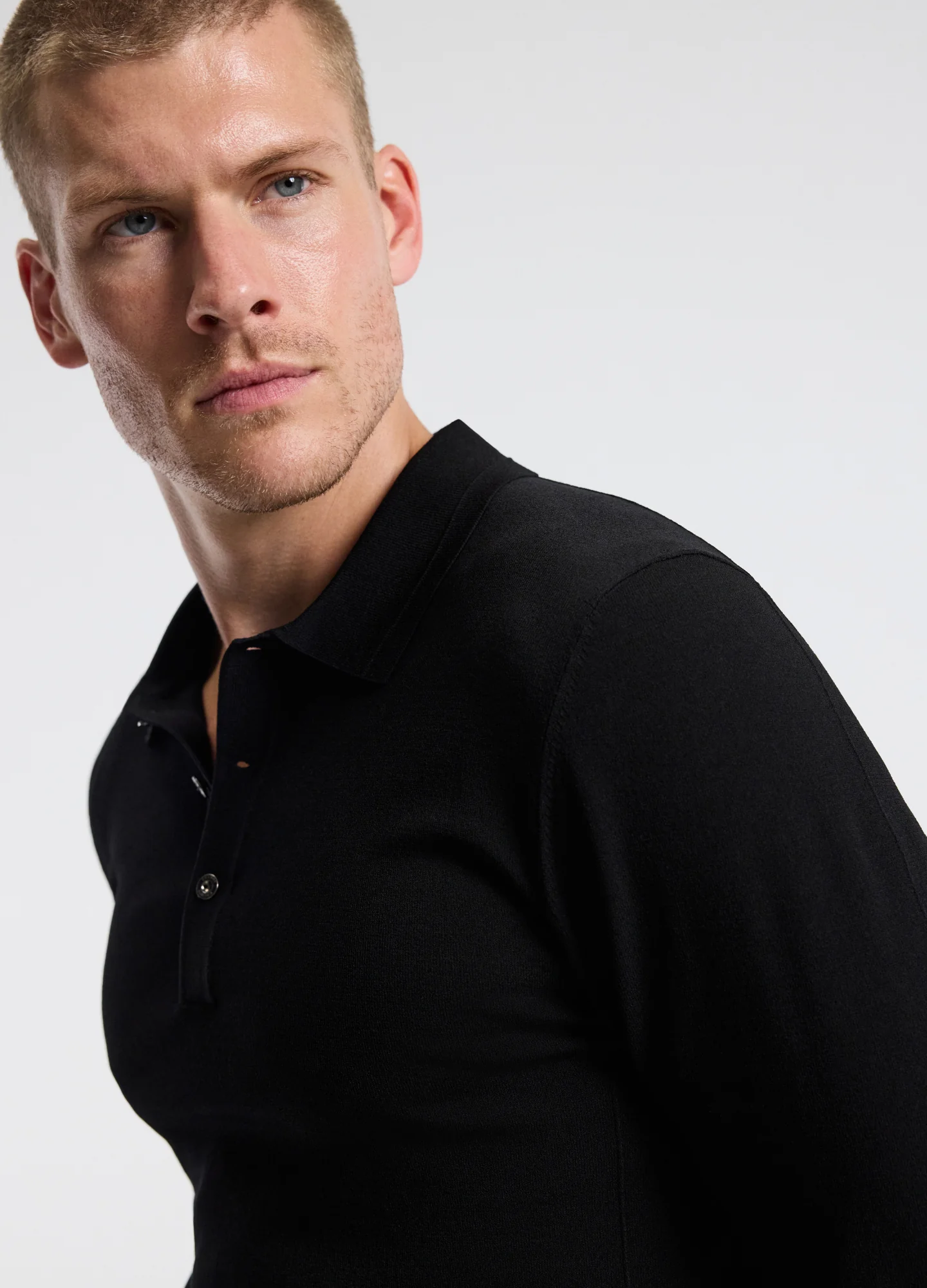 Long Sleeve Tech Knit Polo Black - Image 3
