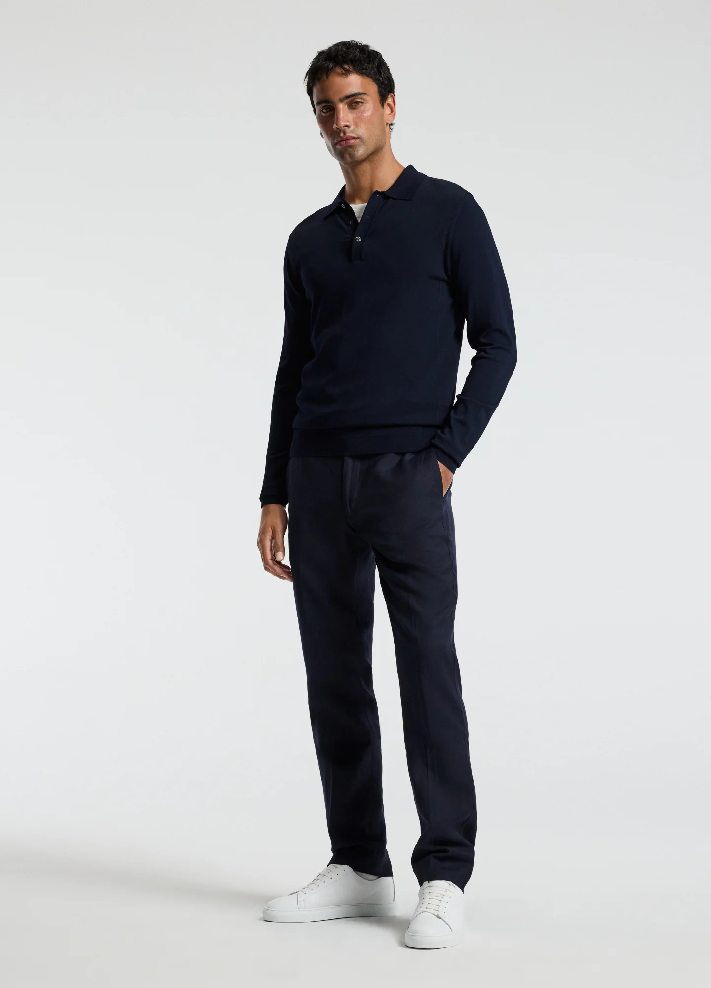 Long Sleeve Tech Knit Polo Naval Blue - Image 2