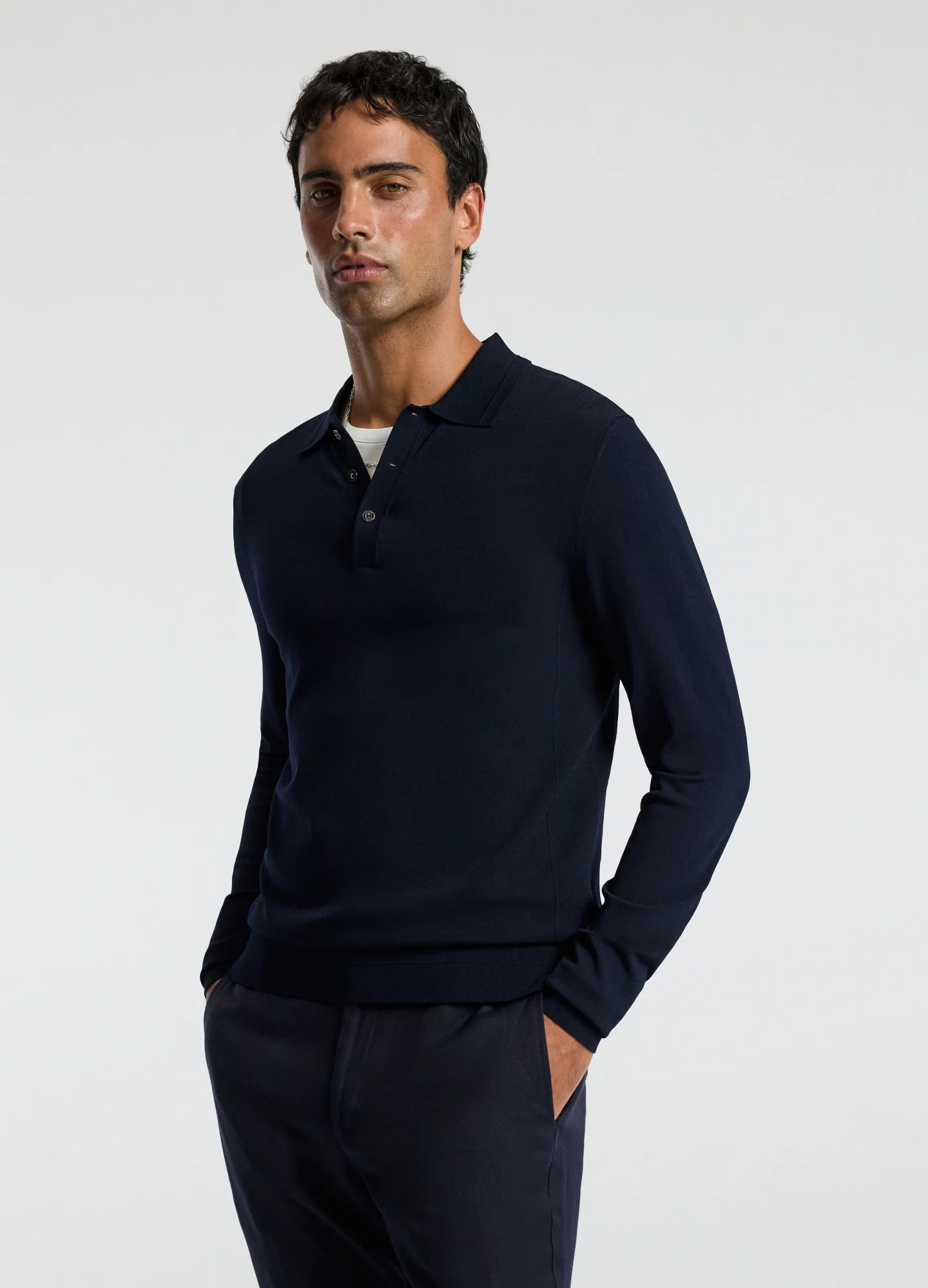 Long Sleeve Tech Knit Polo Naval Blue - Image 3