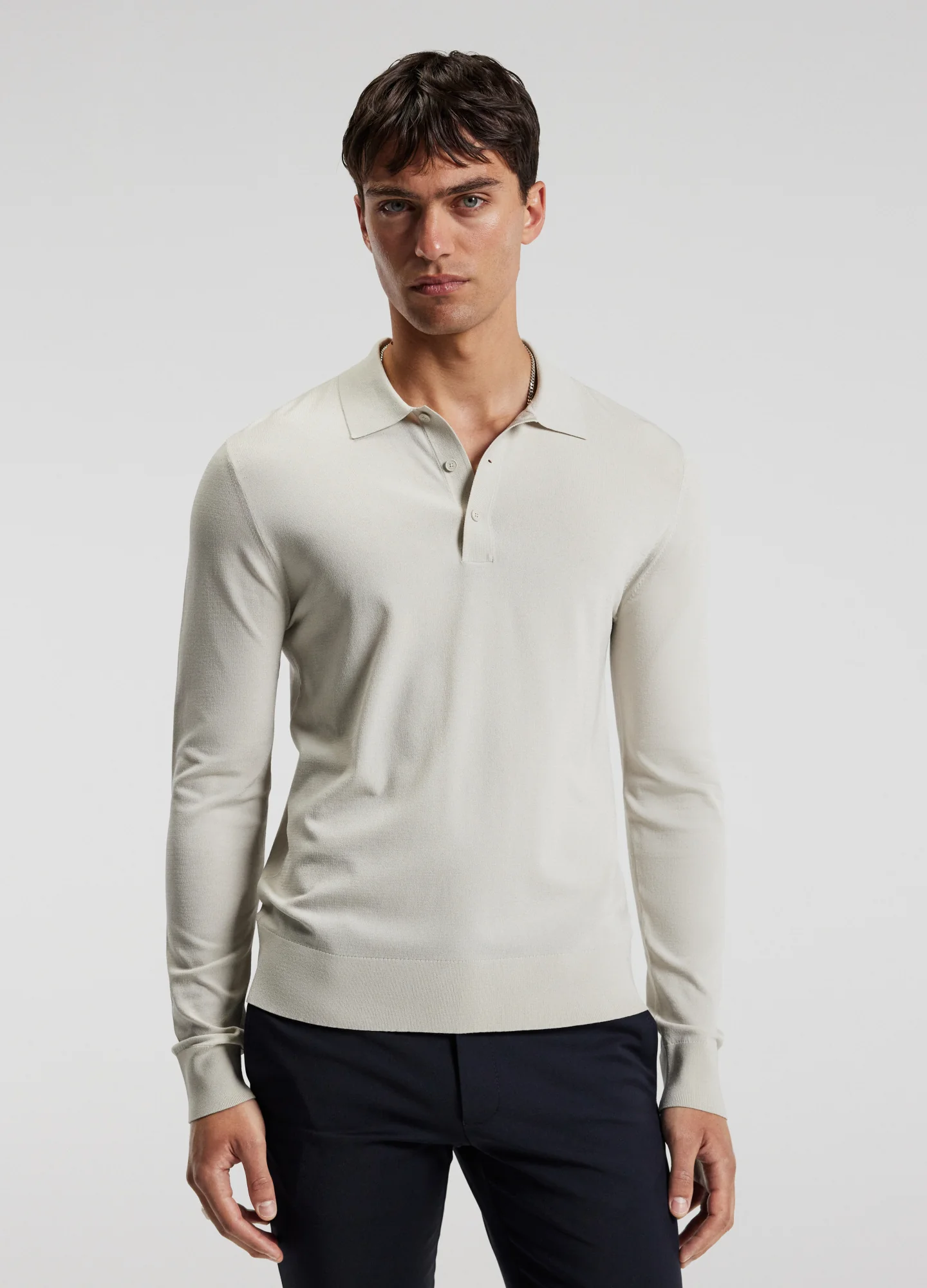 Long Sleeved Tech Knit Polo Salt - Image 3