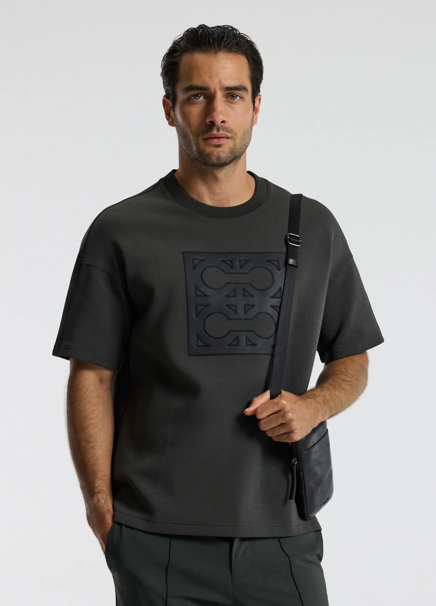 Loose Fit Monogram Sweat T-shirt Khaki - Image 3