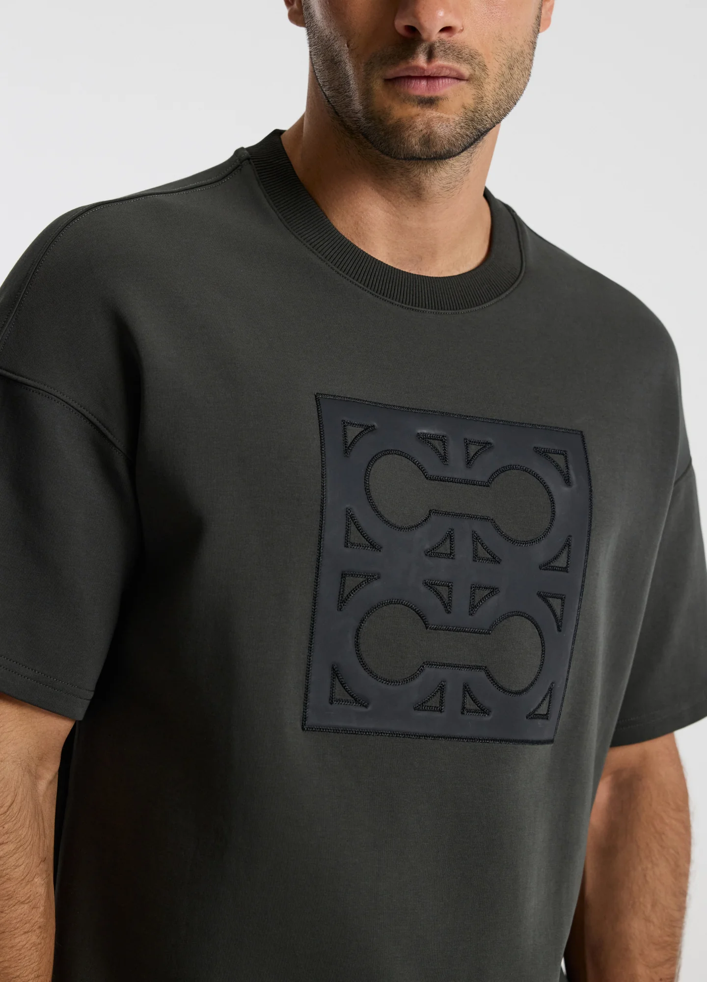 Loose Fit Monogram Sweat T-shirt Khaki - Image 4