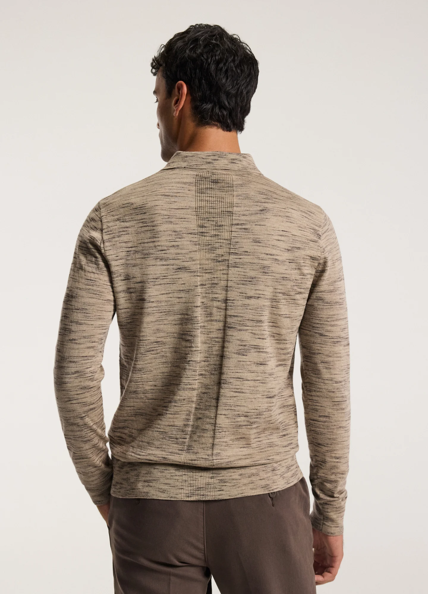 Melange Merino Wool Long Sleeve Polo Flint - Image 5
