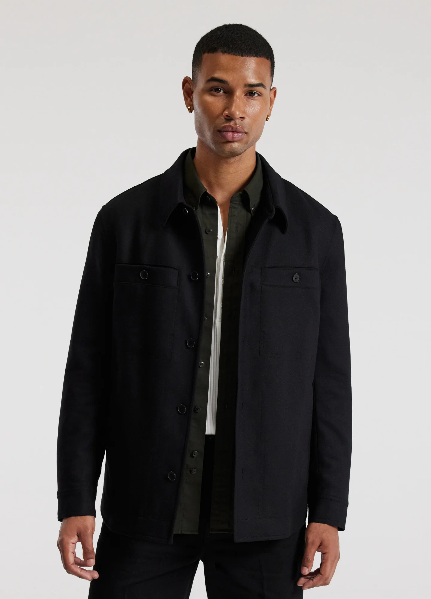 Melton Shirt Jacket Black - Image 3