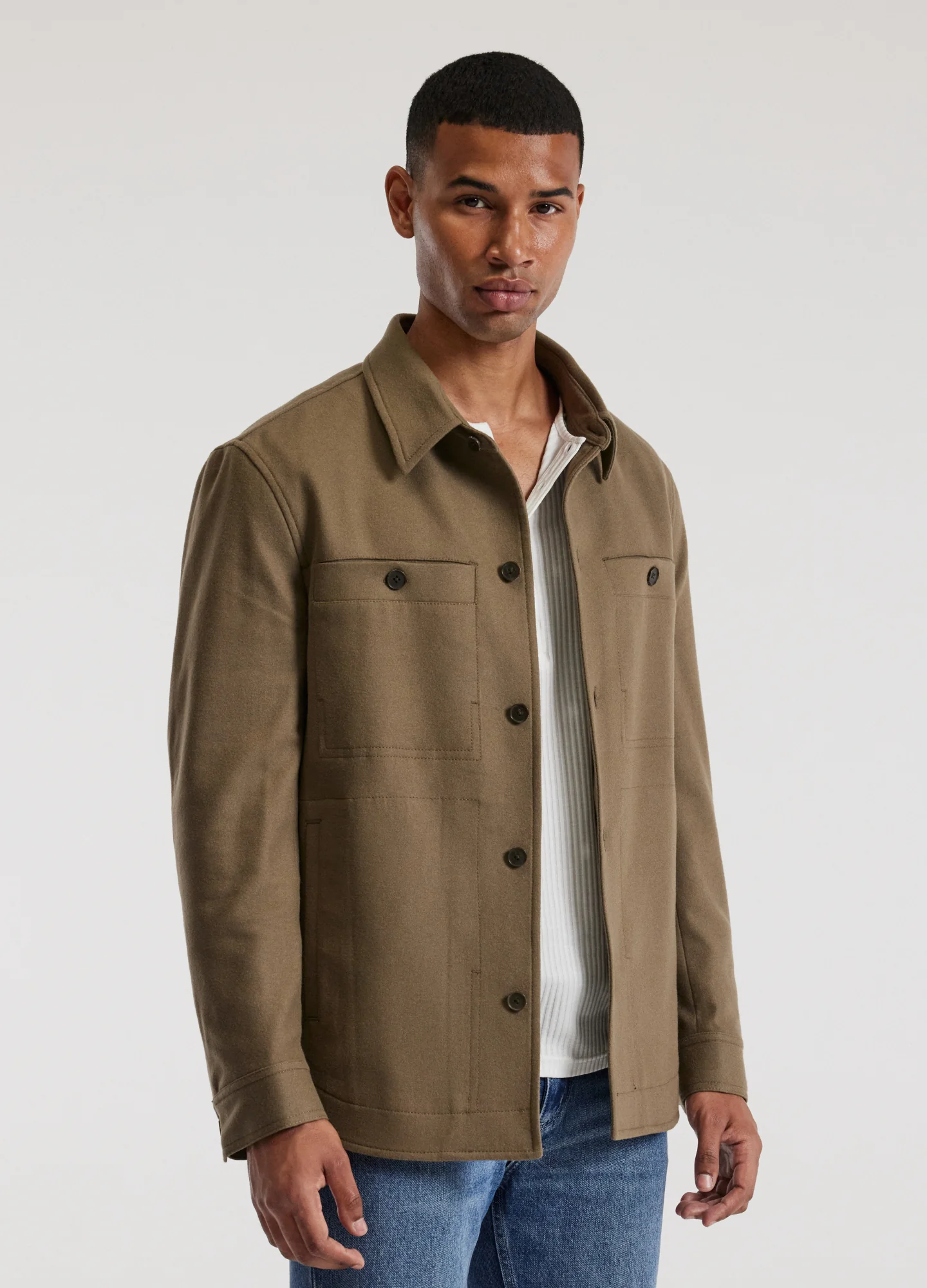 Melton Shirt Jacket Latte - Image 3