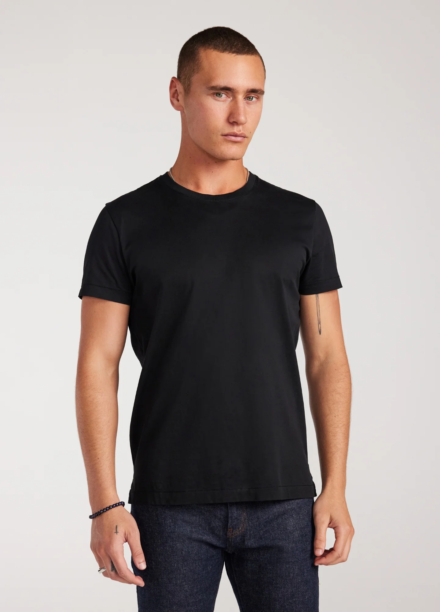Mercerised Crew Neck T-Shirt Black - Image 3