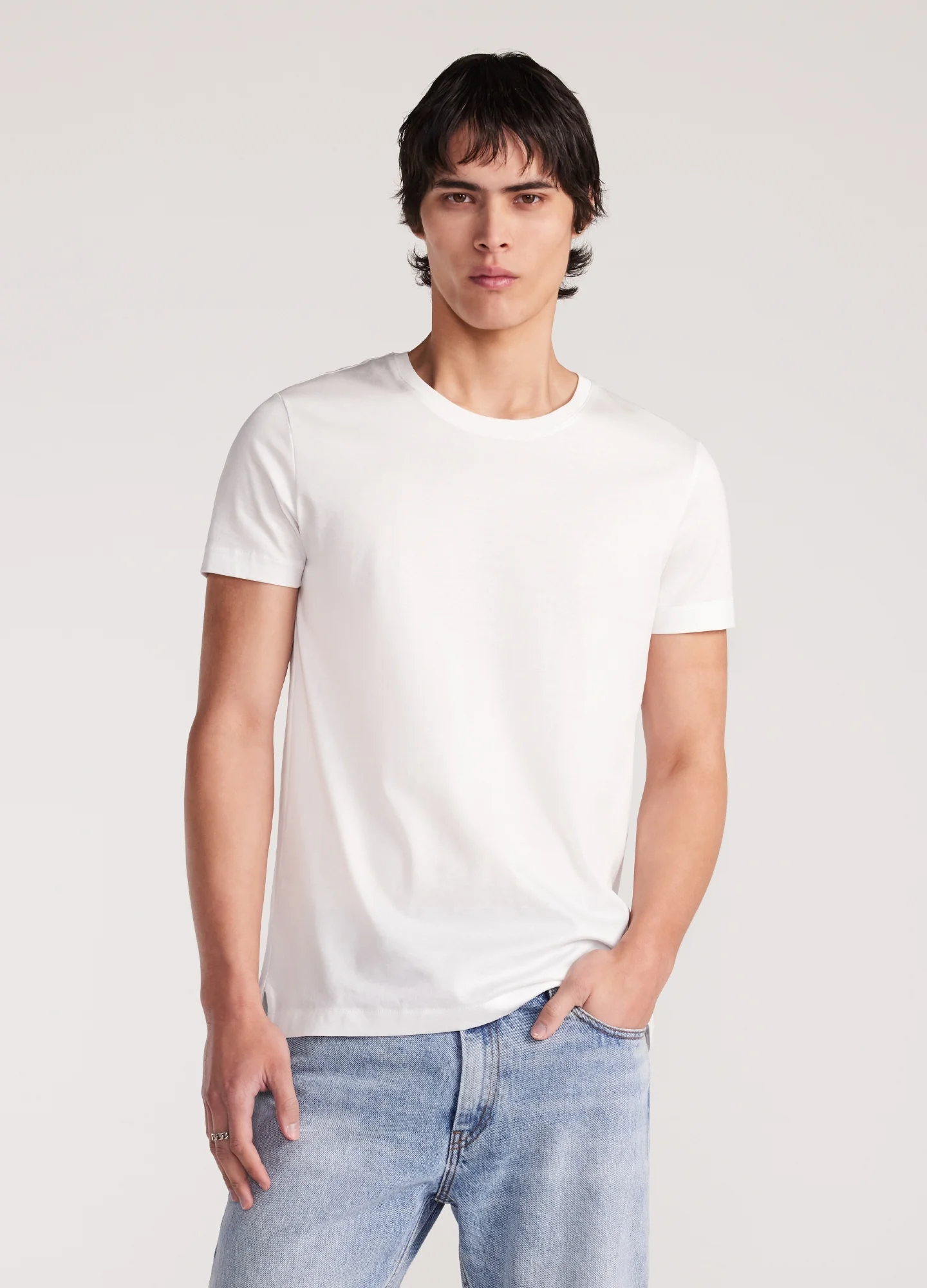 Mercerised Crew Neck T-Shirt White - Image 3
