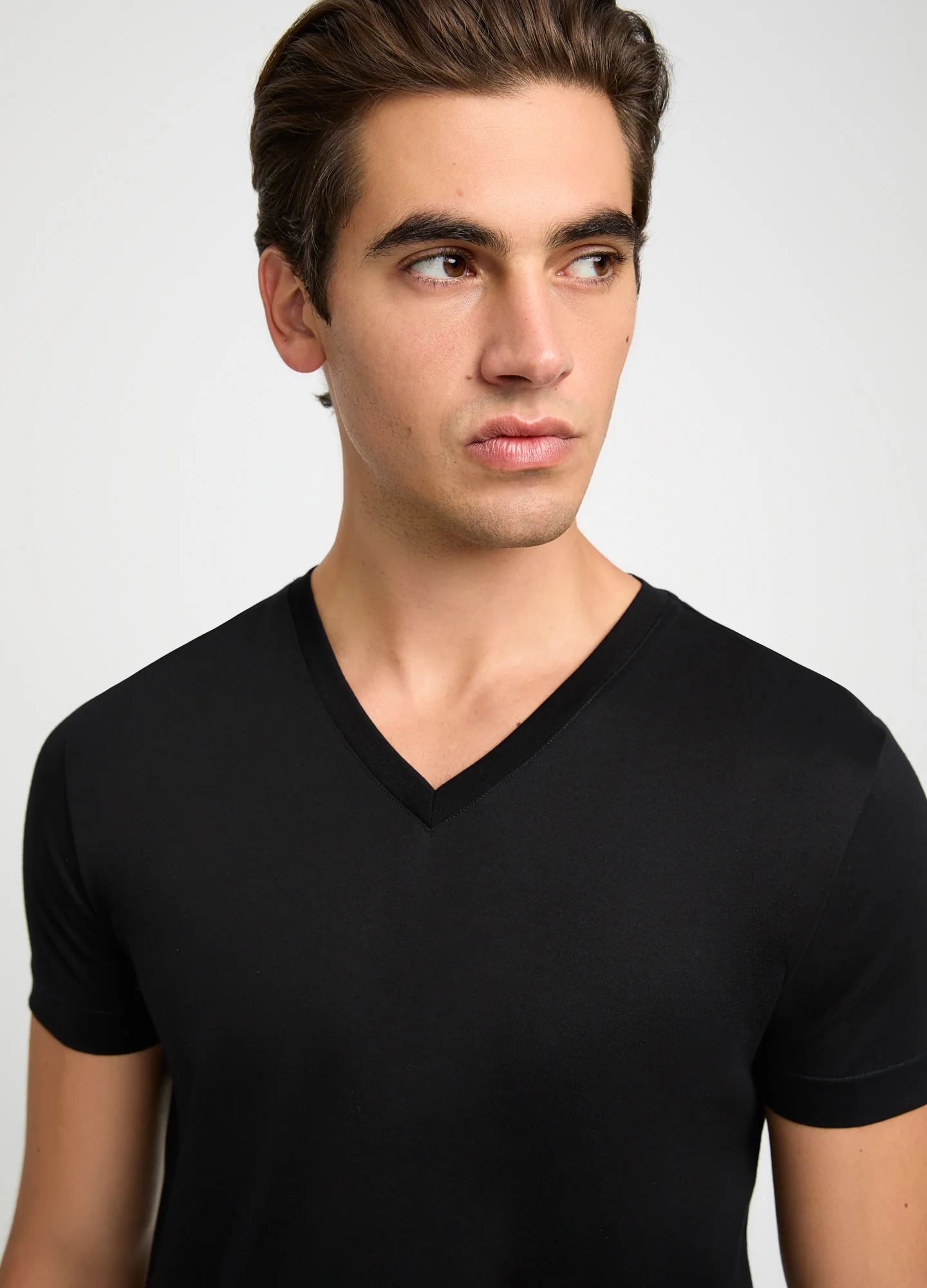 Mercerised Cotton Jersey V Neck T-shirt Black - Image 4