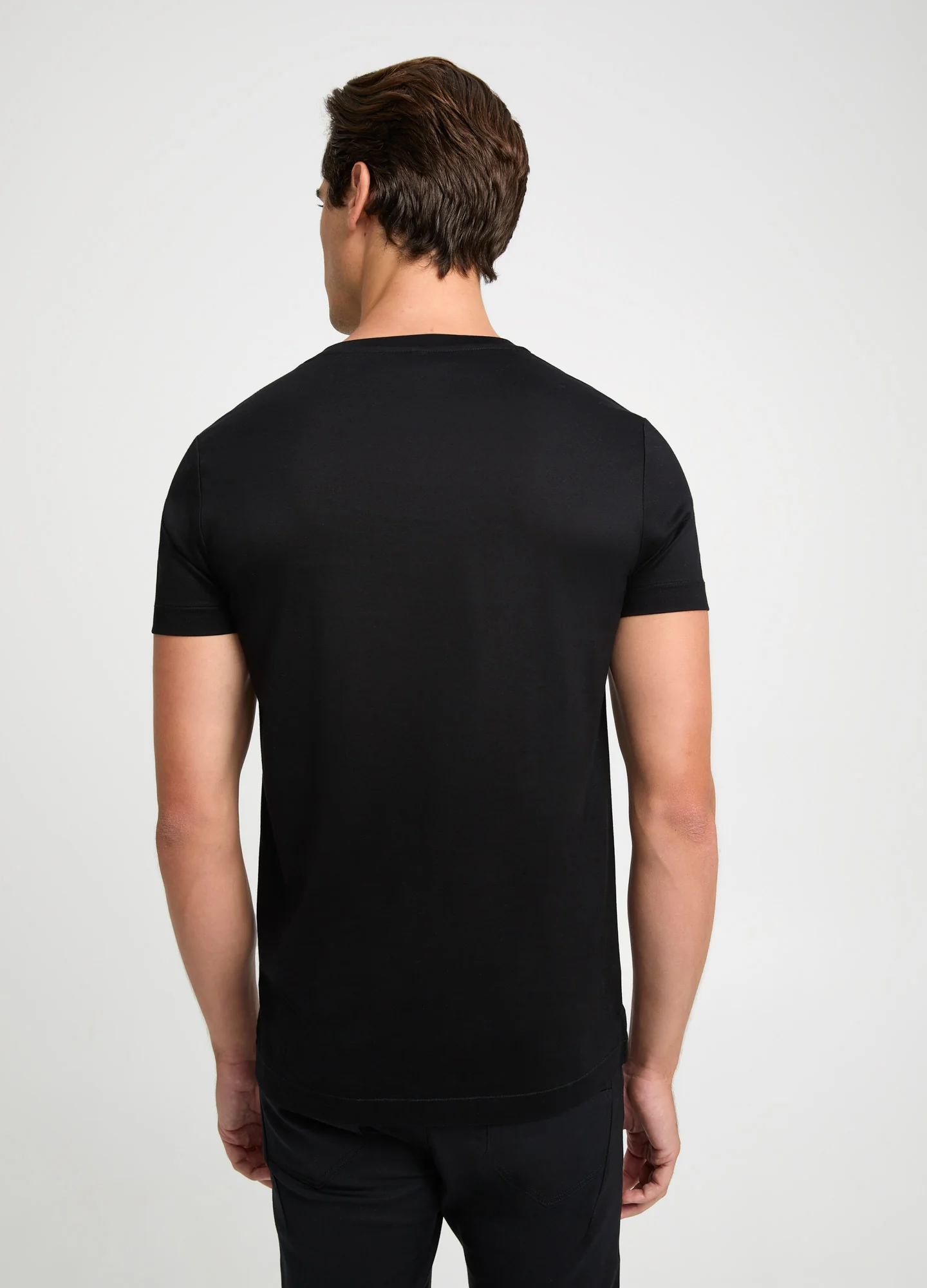 Mercerised Cotton Jersey V Neck T-shirt Black - Image 5