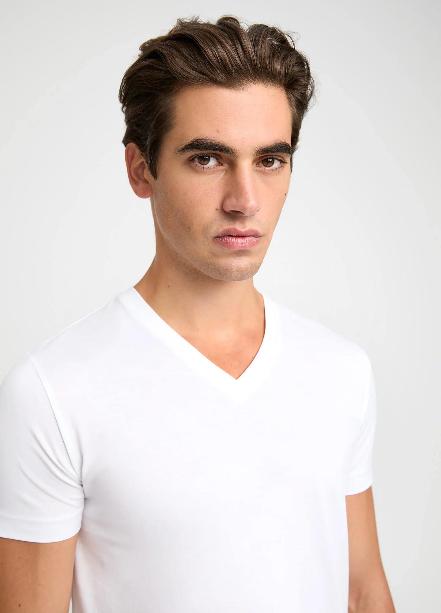 Mercerised Cotton Jersey V Neck T-shirt White - Image 4