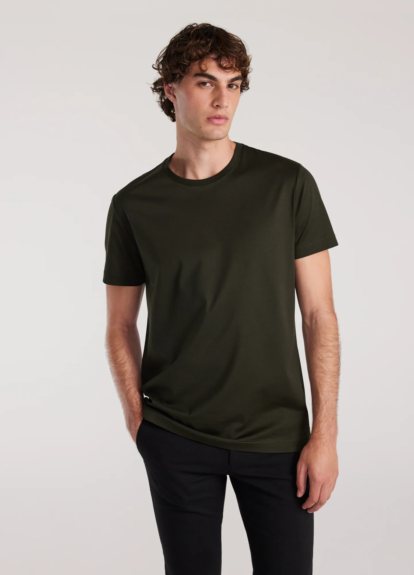 Mercerised Crew T-shirt Army Green - Image 3