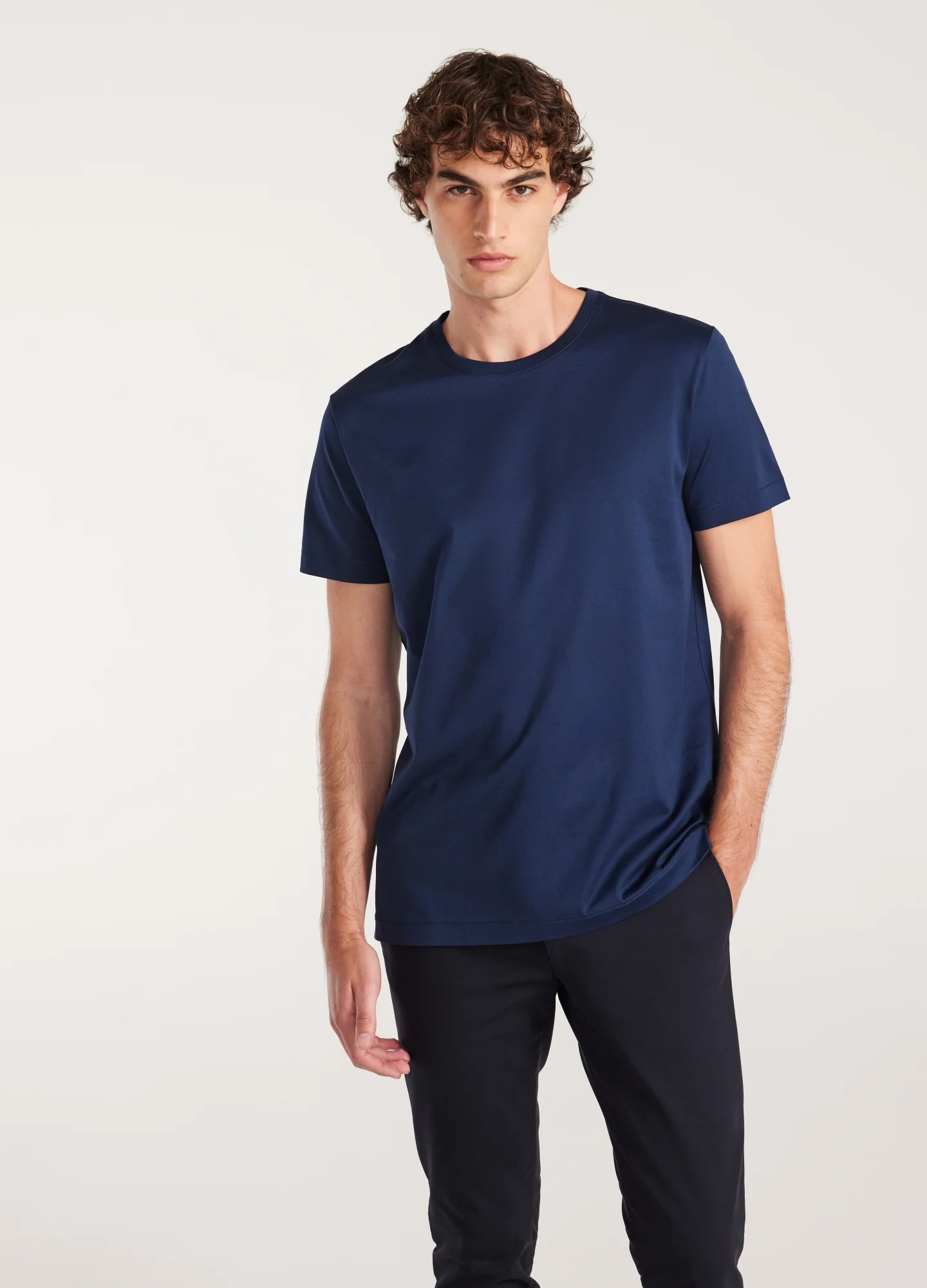 Mercerised Crew Neck T-shirt Delft Blue - Image 3
