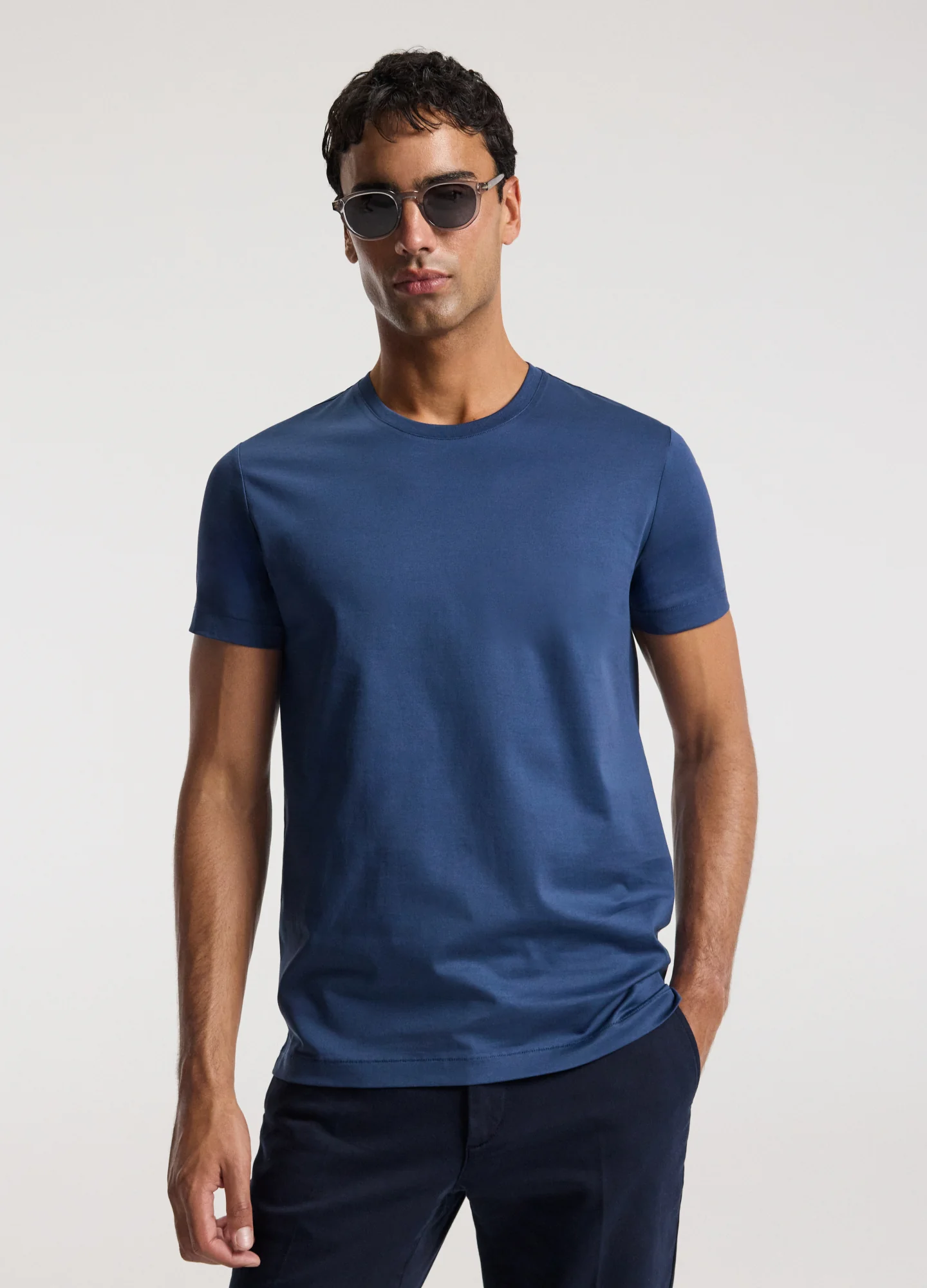 Mercerised Crew Neck T-shirt Marine - Image 3