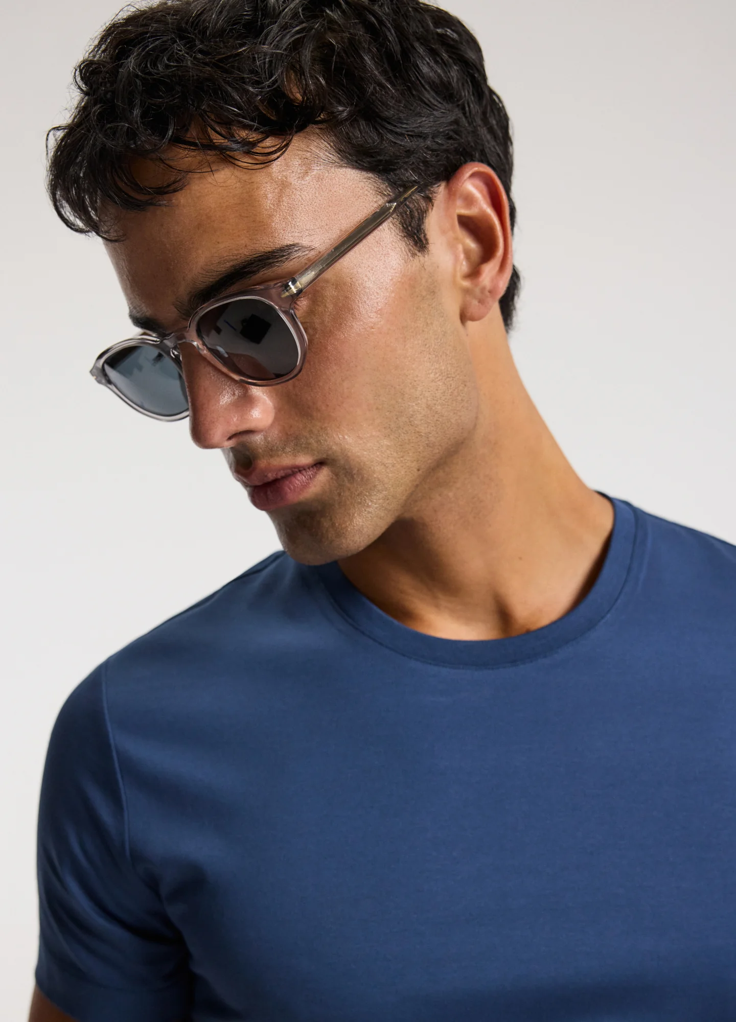 Mercerised Crew Neck T-shirt Marine - Image 4