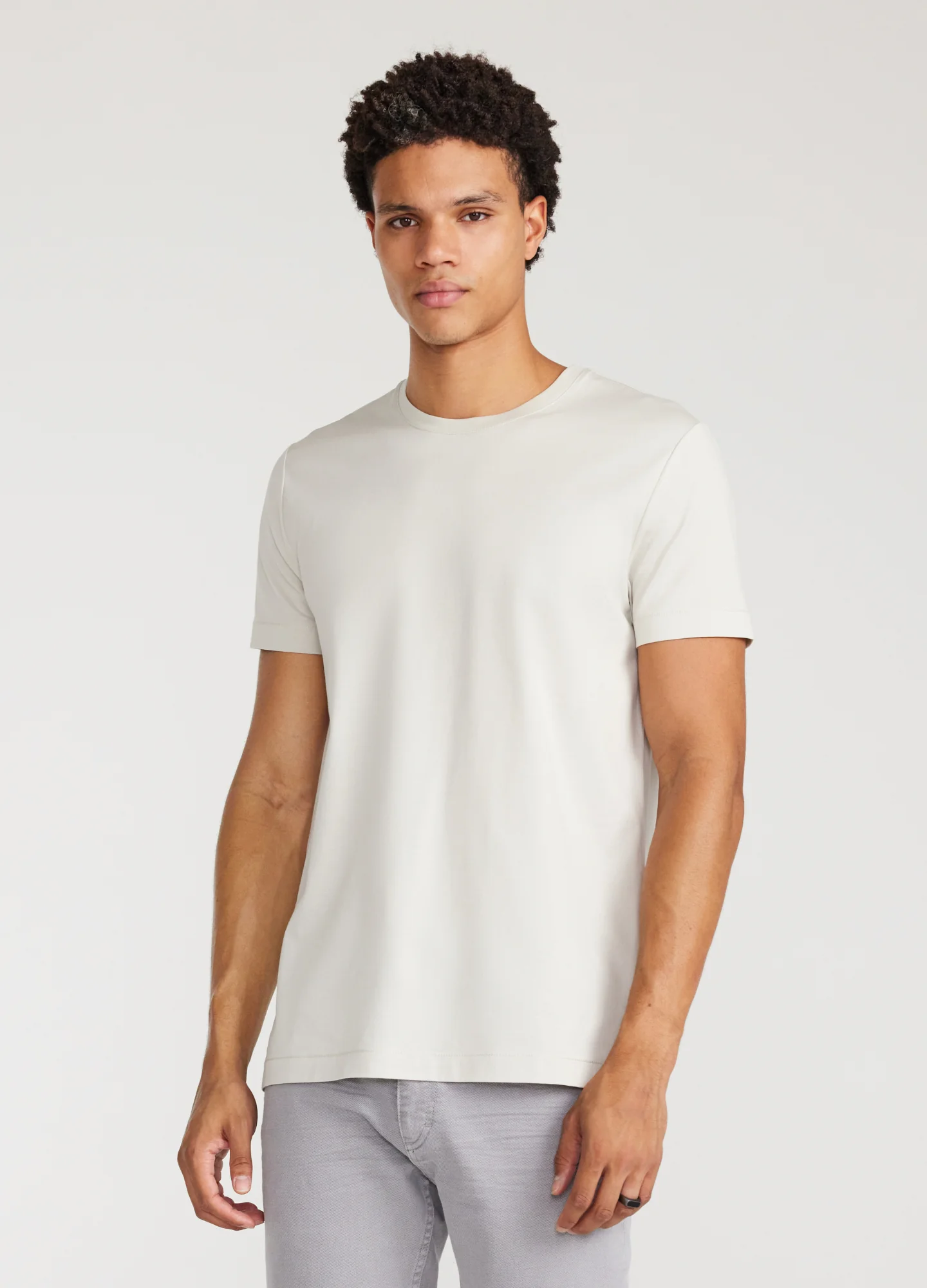 Mercerised Crew Neck T-shirt Salt - Image 3
