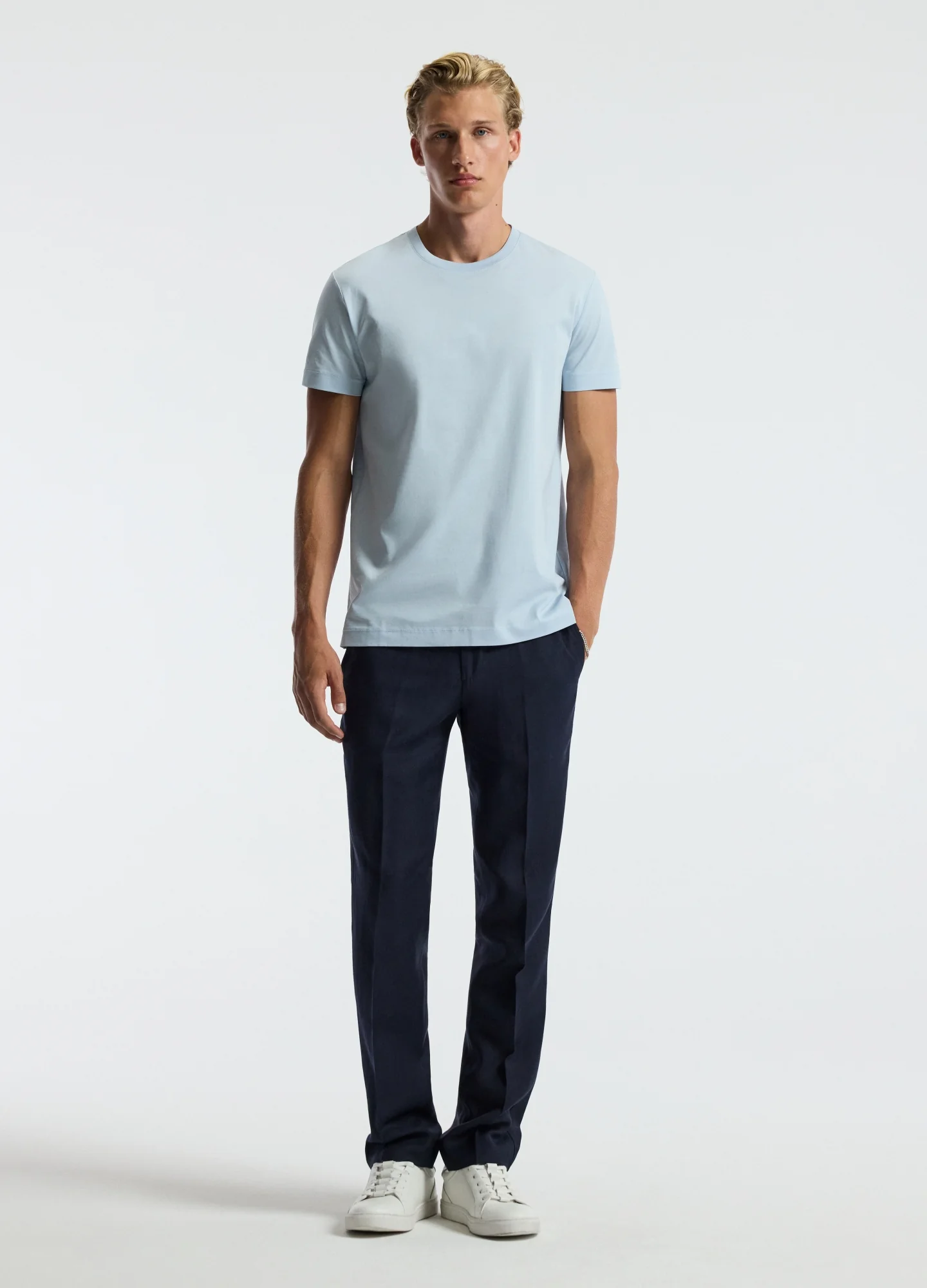 Mercerised Crew T-shirt Pale Blue - Image 2