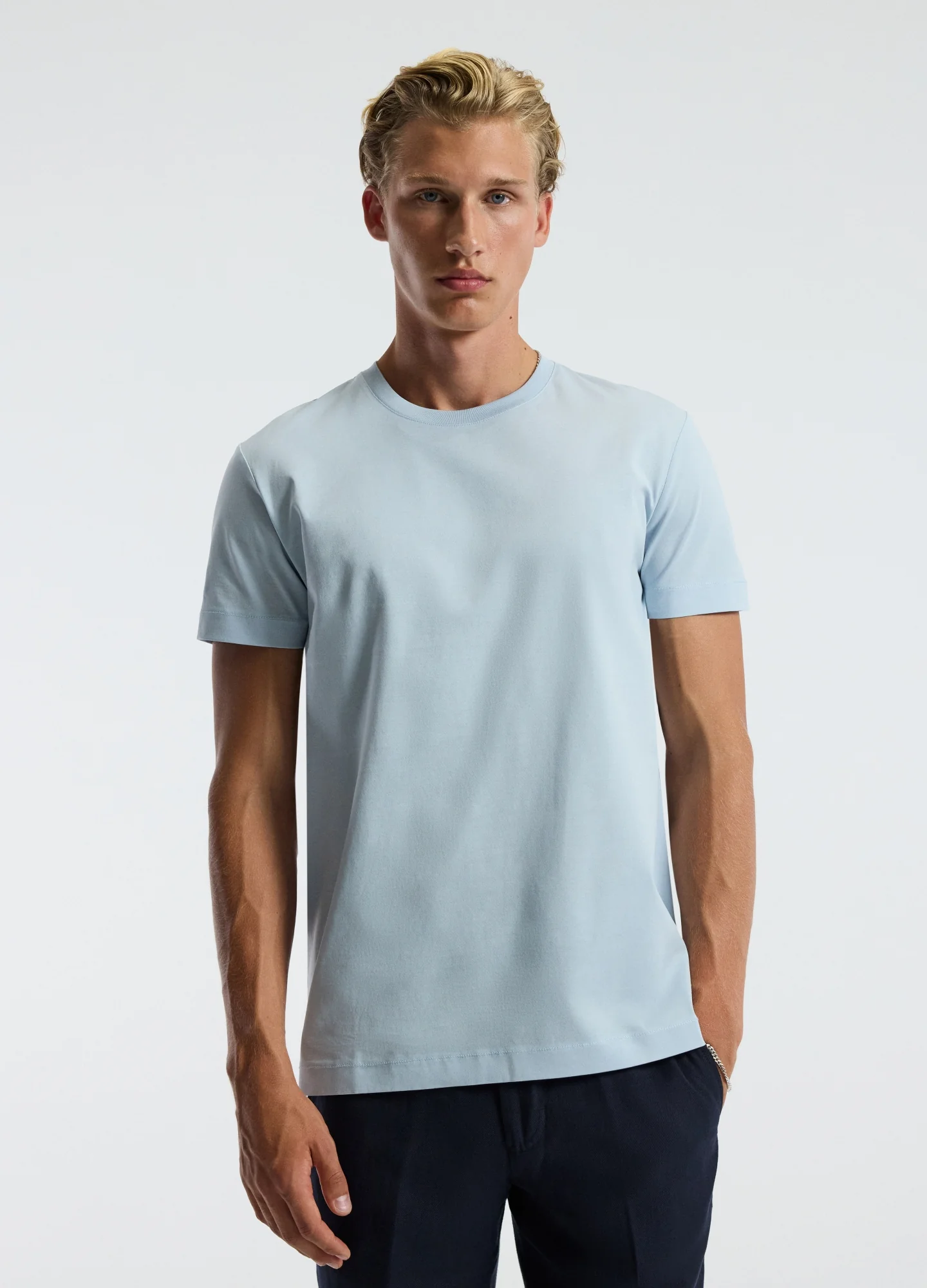 Mercerised Crew T-shirt Pale Blue - Image 3