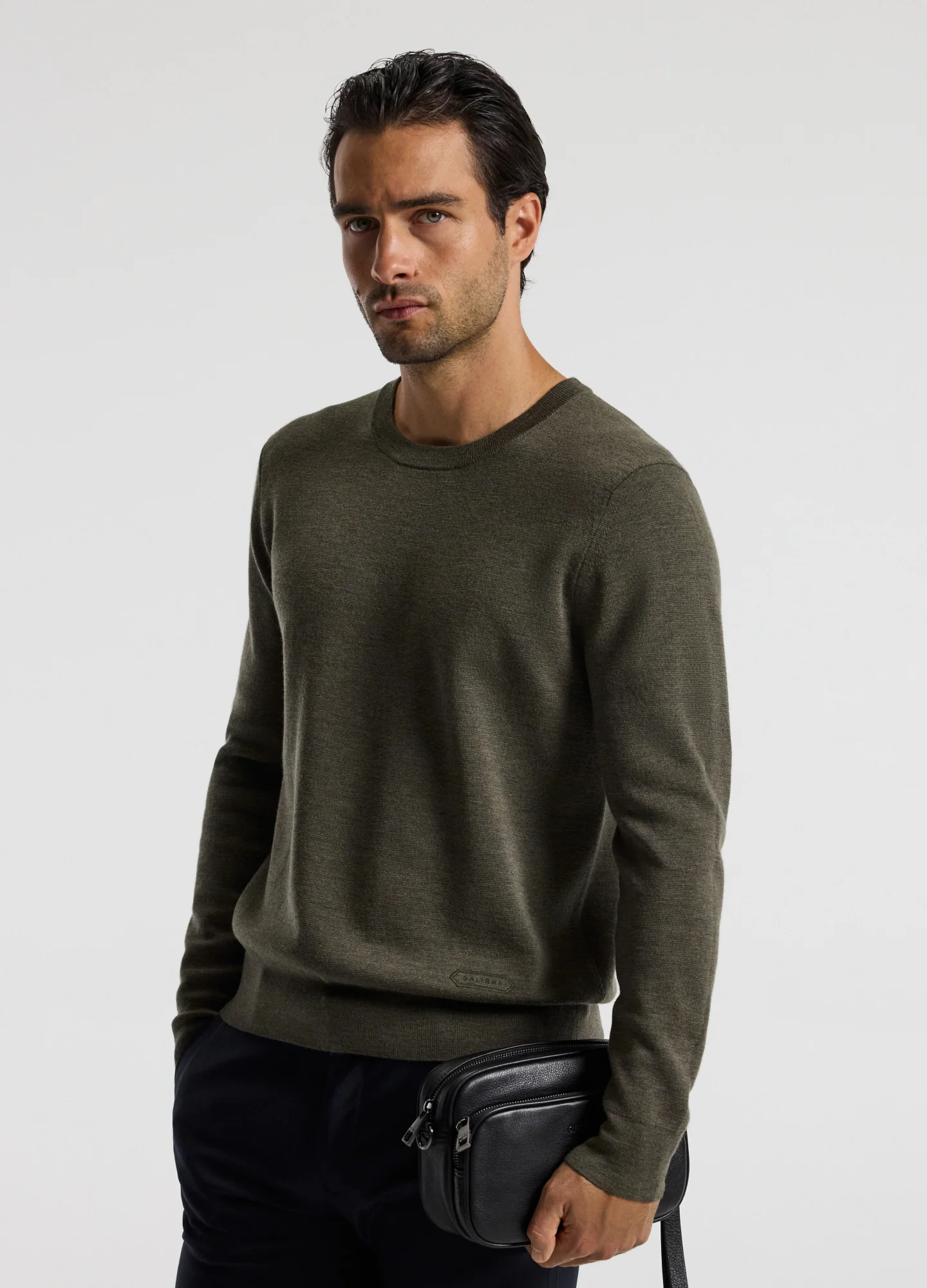 Merino Wool Crew Neck Sweater Khaki - Image 2