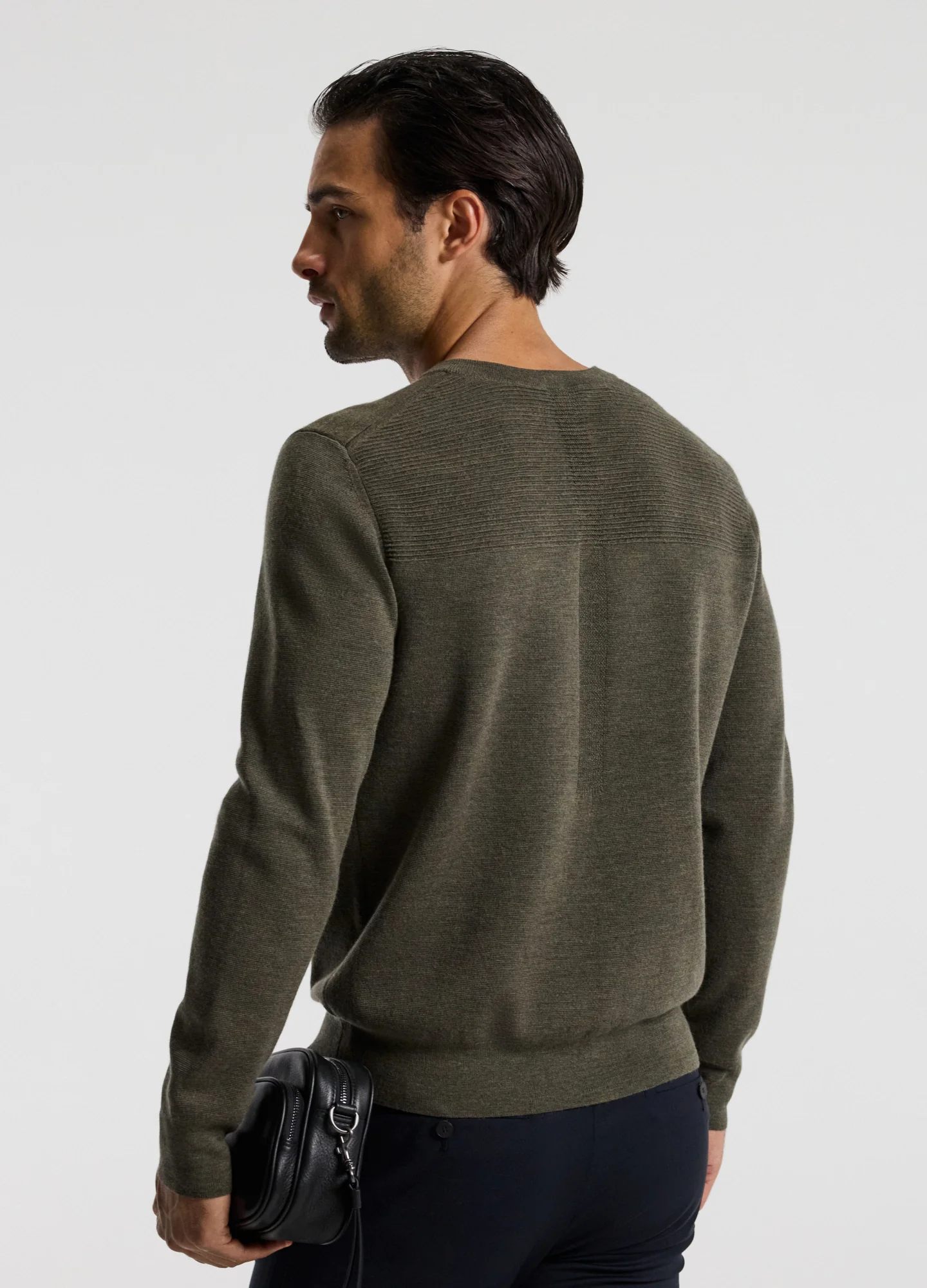 Merino Wool Crew Neck Sweater Khaki - Image 4