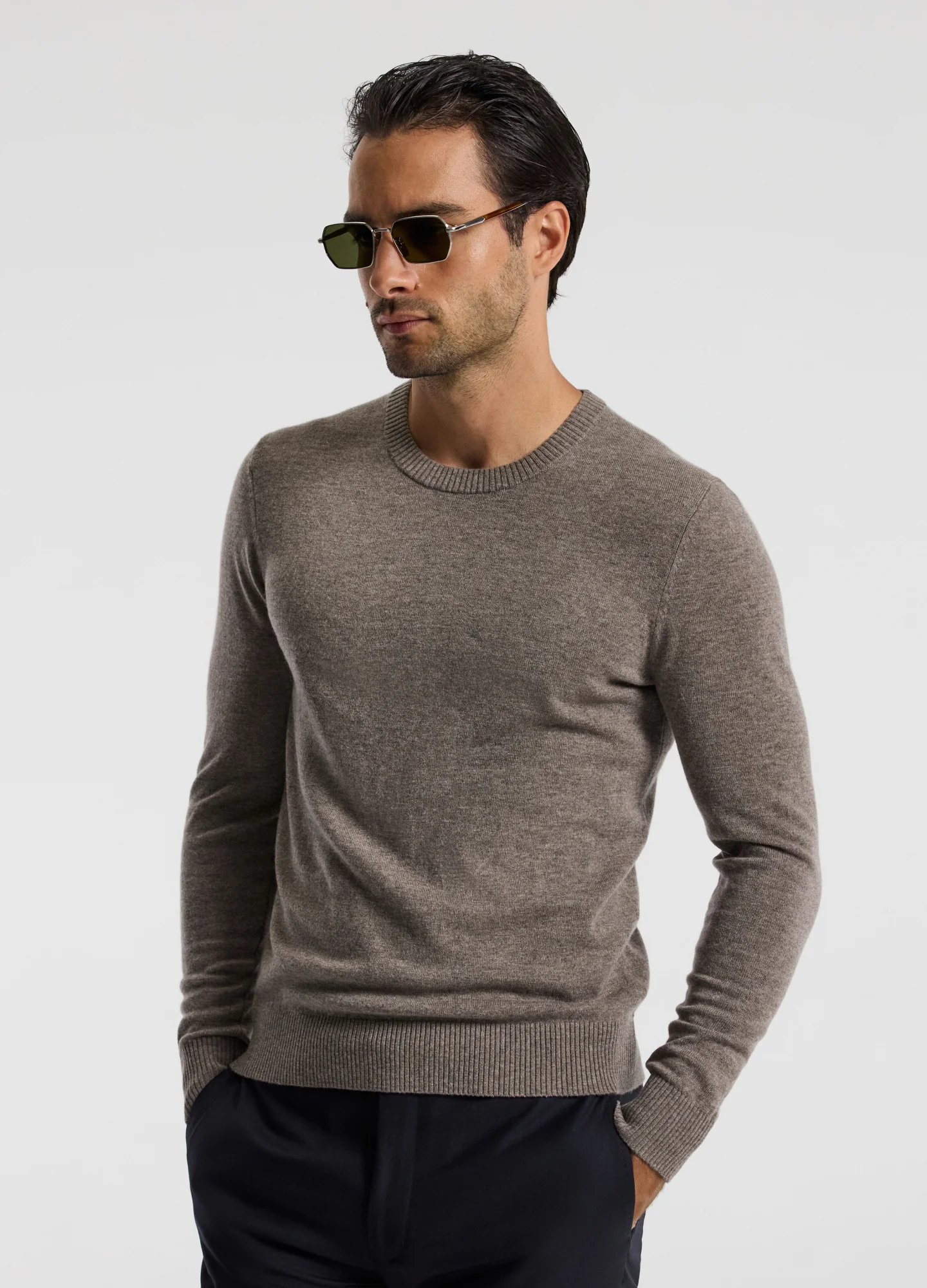 Merino Wool Crew Neck Sweater Khaki - Image 7