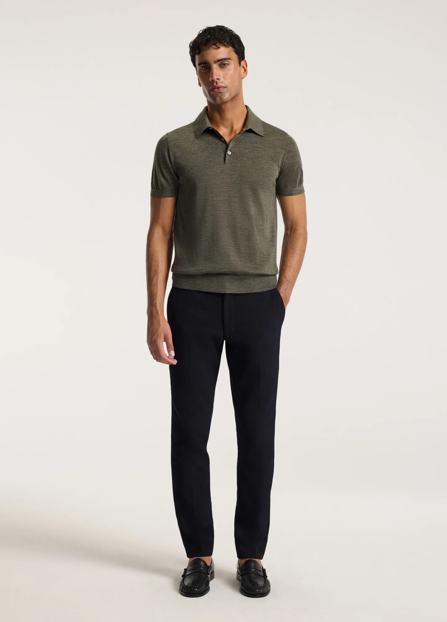 Merino Wool Polo Khaki - Image 2