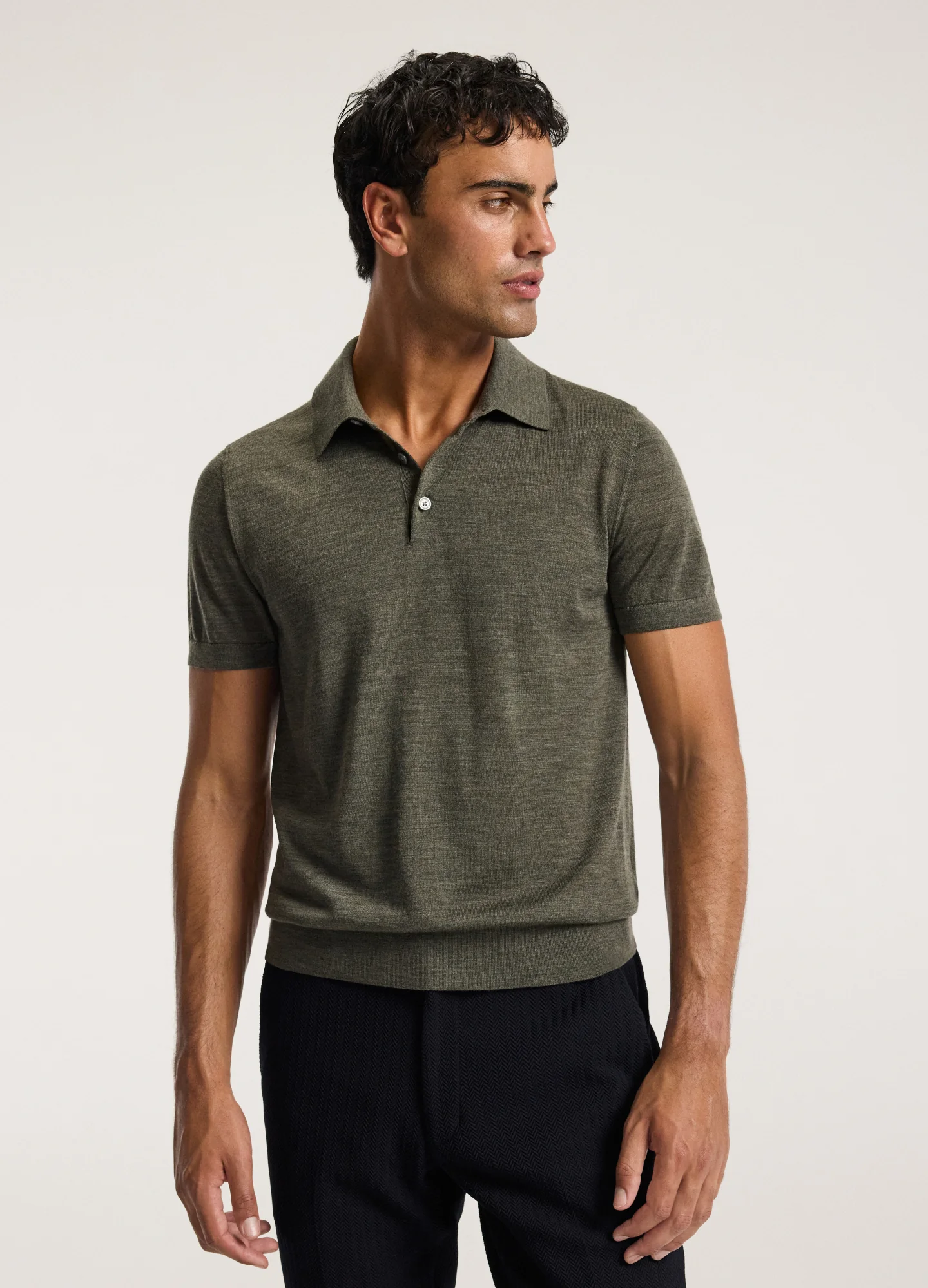 Merino Wool Polo Khaki - Image 3