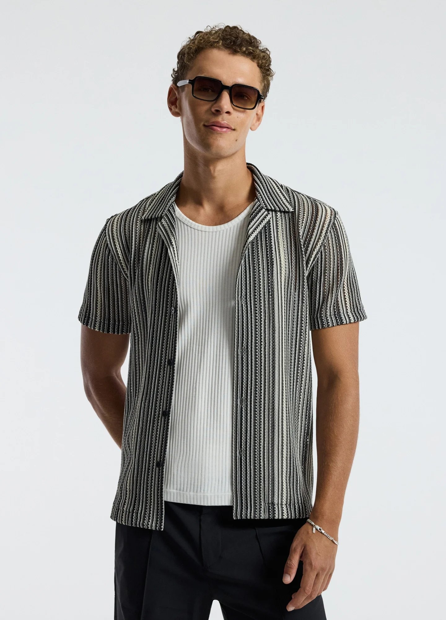 Mesh Stripe Shirt Black - Image 3