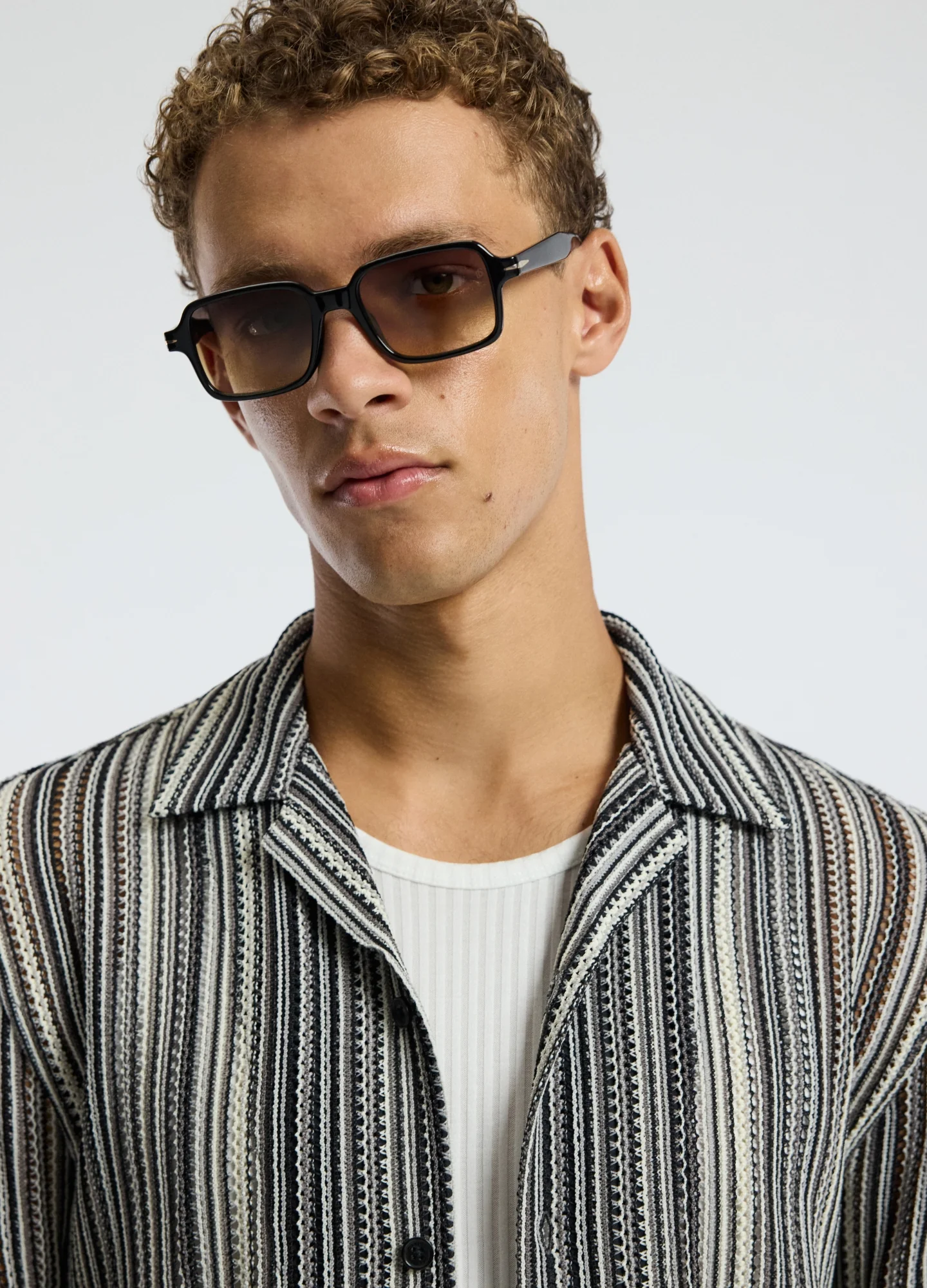 Mesh Stripe Shirt Black - Image 4