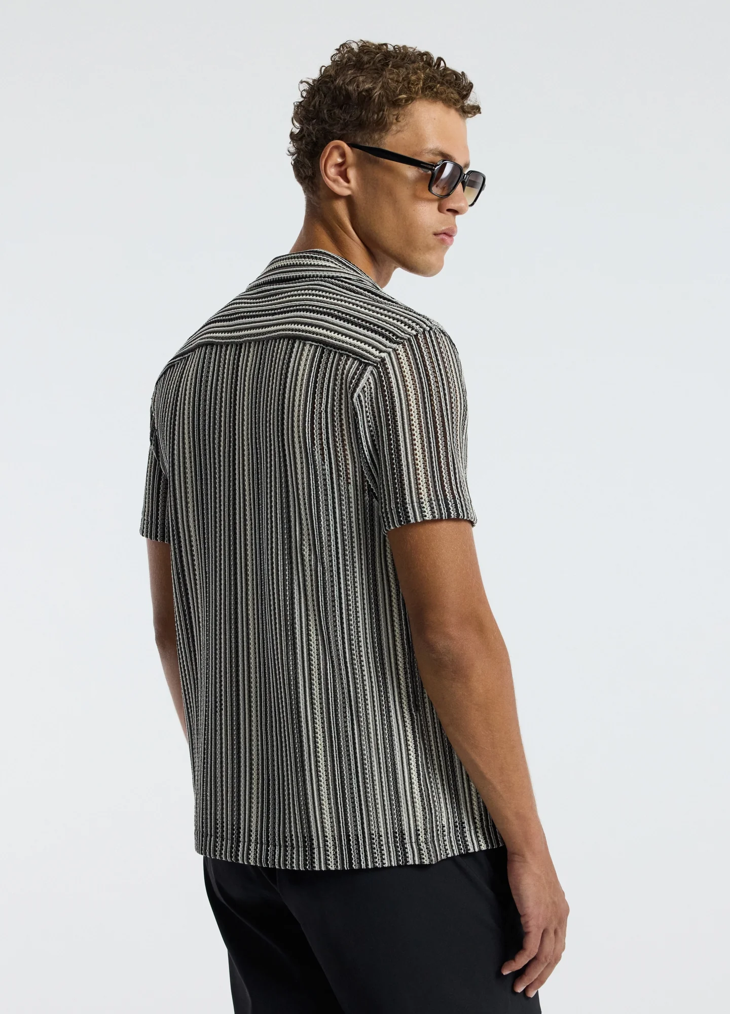 Mesh Stripe Shirt Black - Image 5