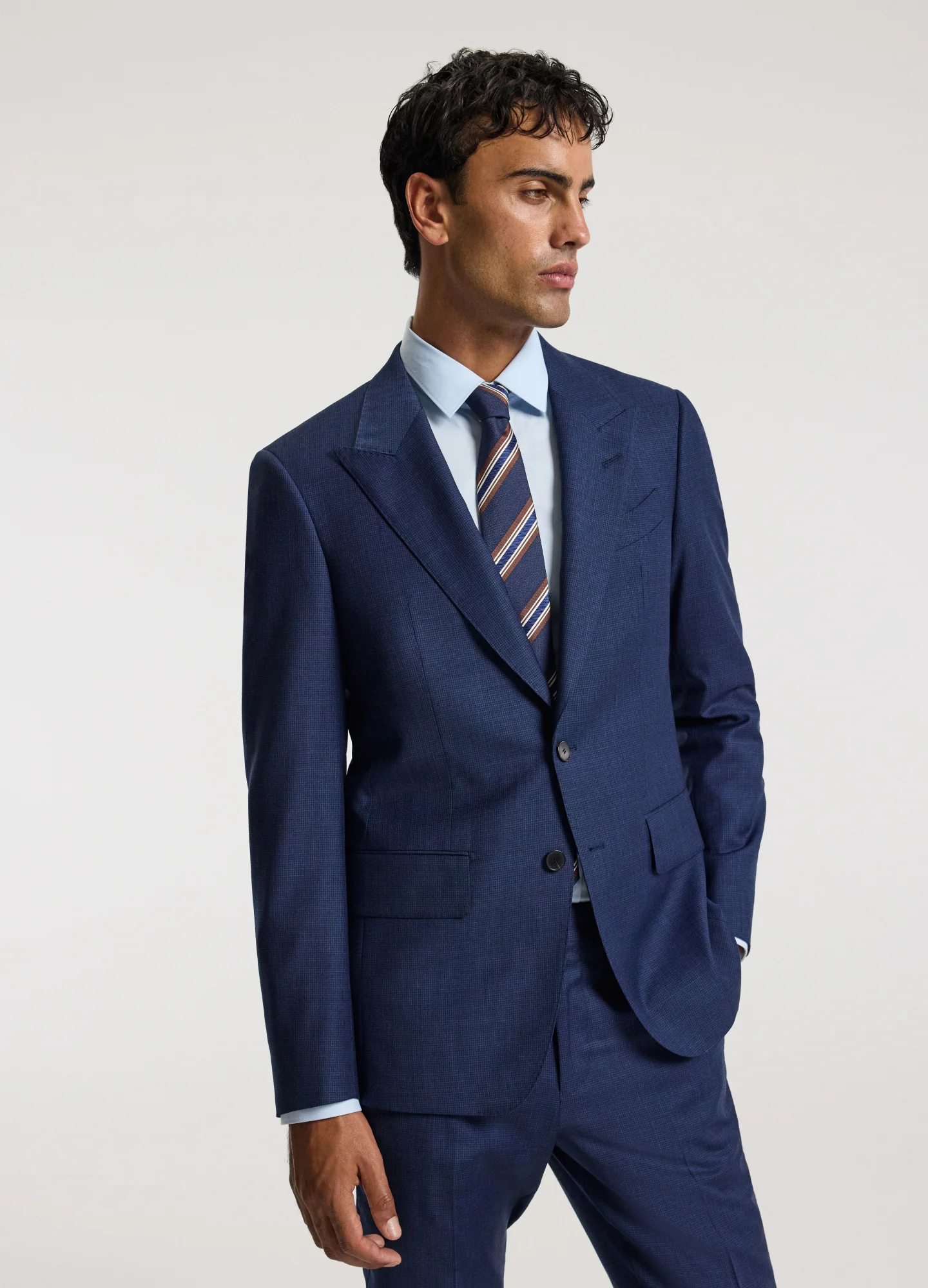 Micro Check Wool Suit Jacket Royal Blue - Image 3