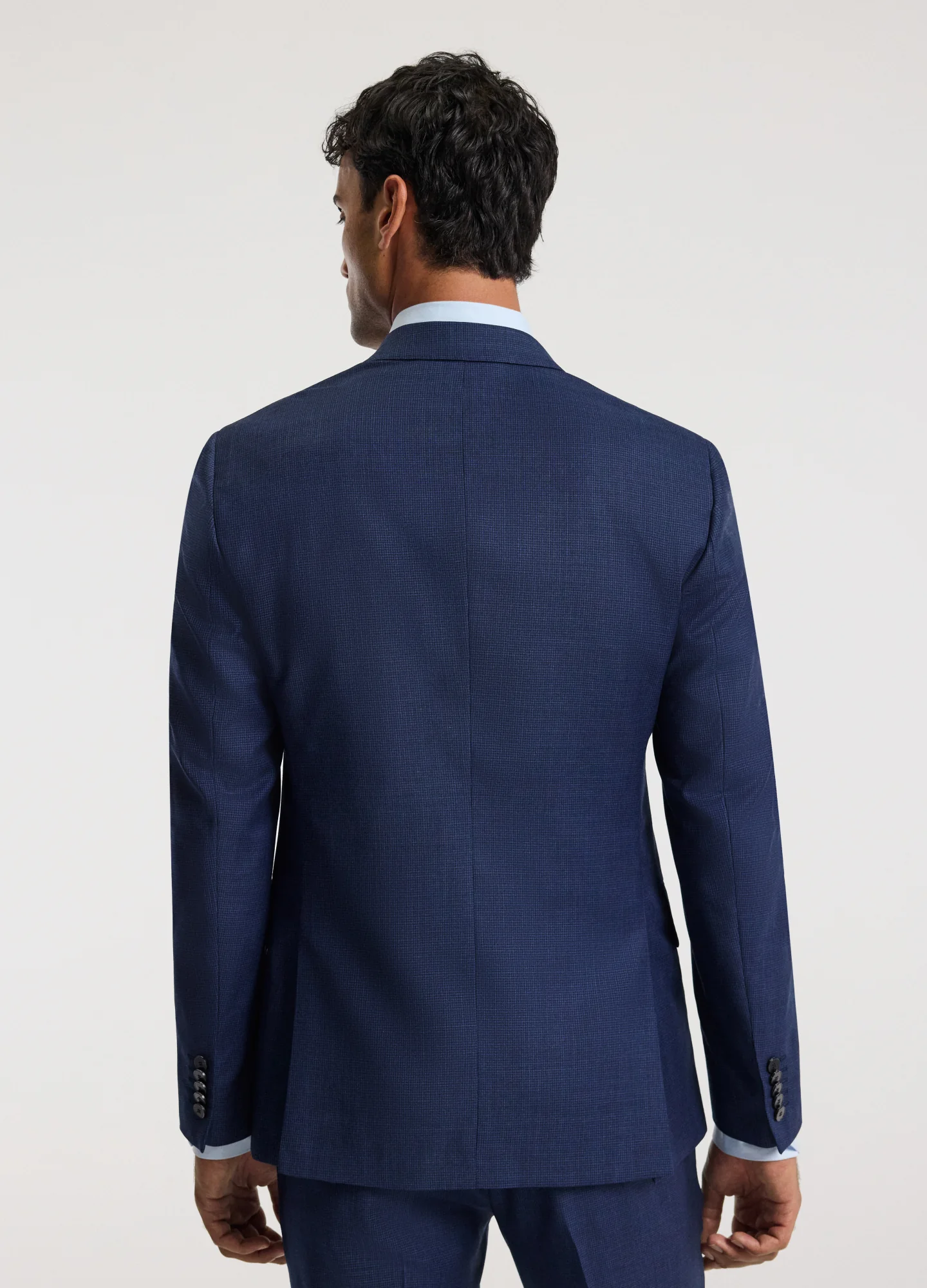 Micro Check Wool Suit Jacket Royal Blue - Image 5
