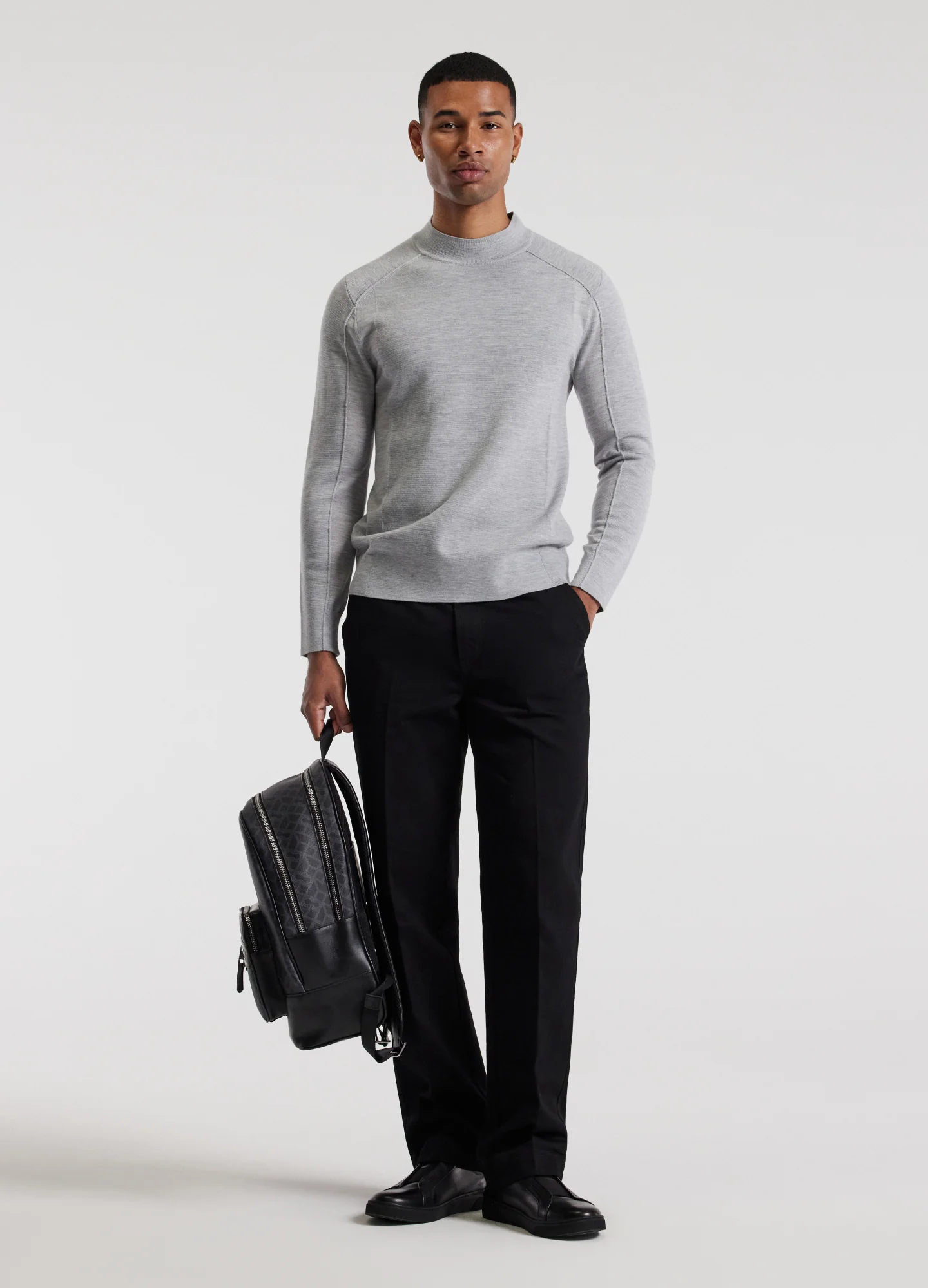 Mock Neck Merino Sweater Silver Marle - Image 2