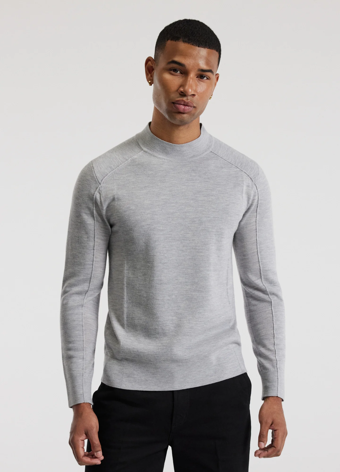 Mock Neck Merino Sweater Silver Marle - Image 3