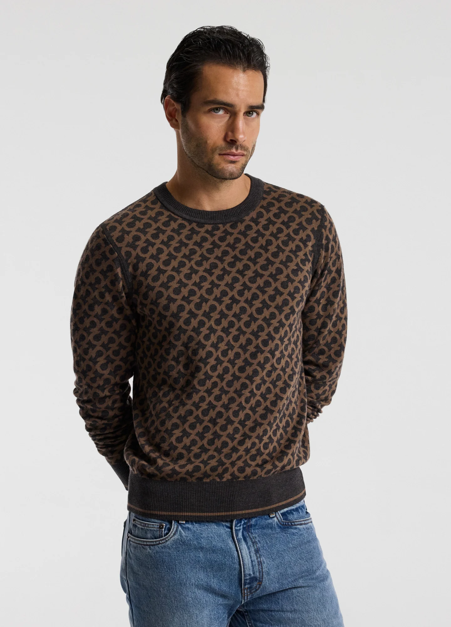 Monogram Jacquard Merino Wool Sweater Camel - Image 3