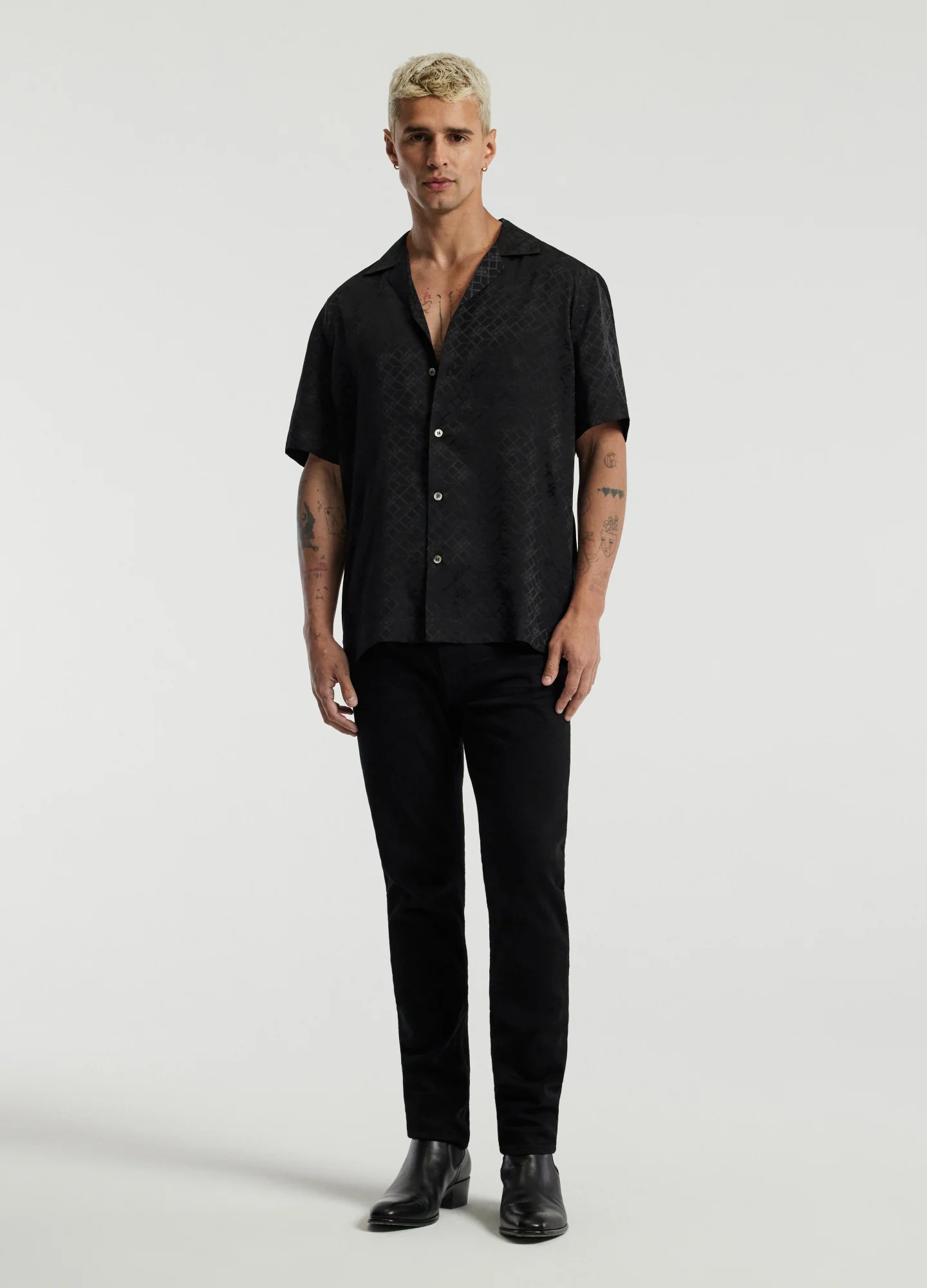 Monogram Silk Short Sleeved Shirt Black - Image 2