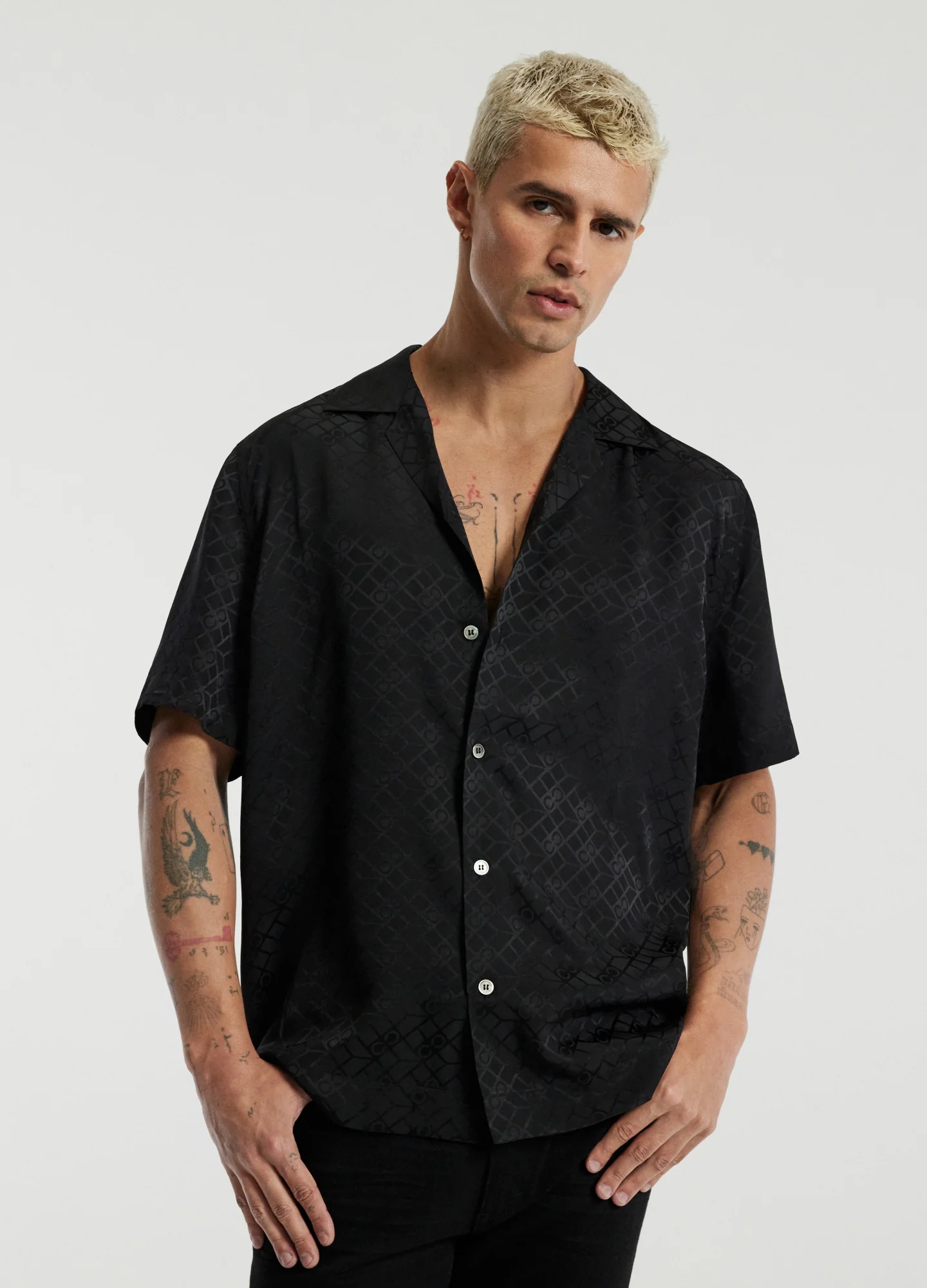 Monogram Silk Short Sleeved Shirt Black - Image 3