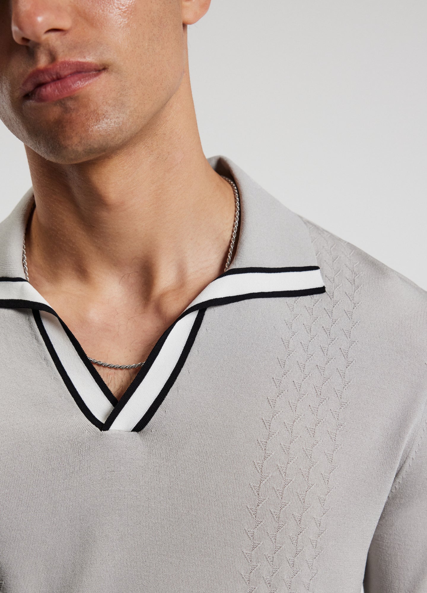 Open Neck Long Sleeve Polo Silver - Image 4