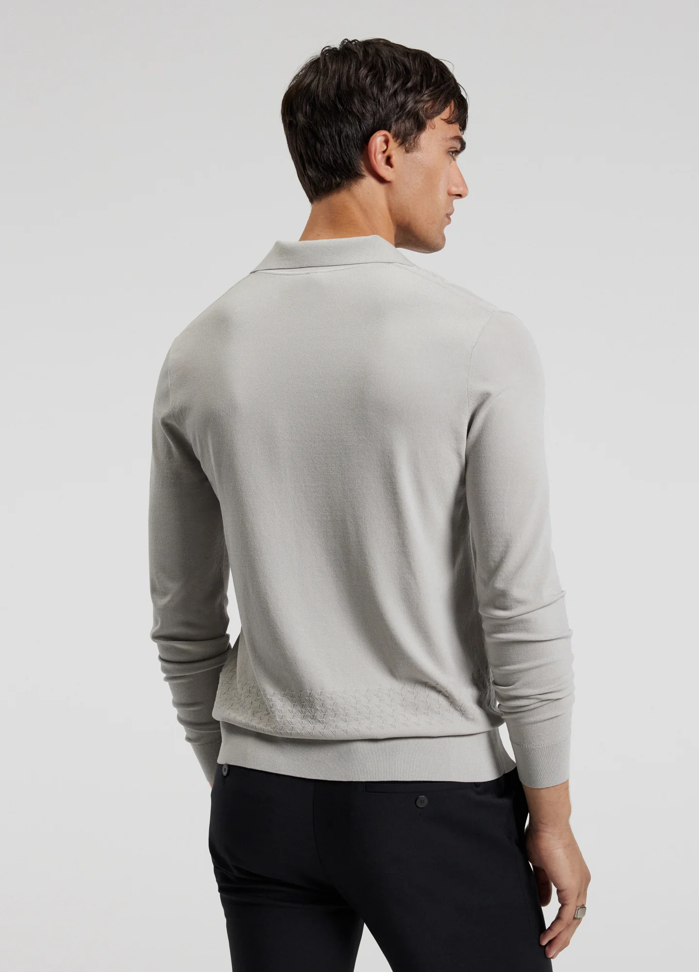 Open Neck Long Sleeve Polo Silver - Image 5