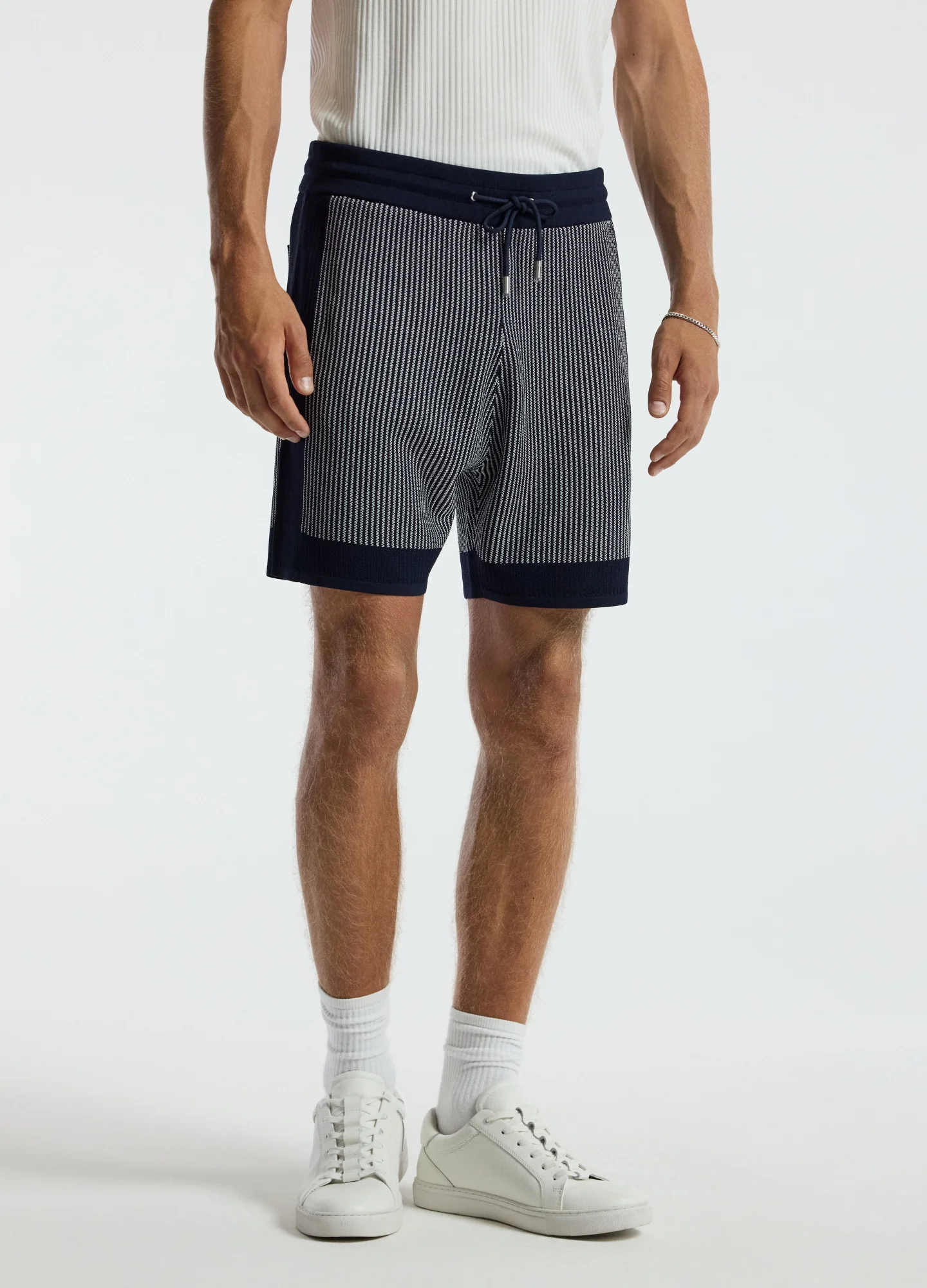 Panelled Stripe Knit Shorts Navy - Image 3