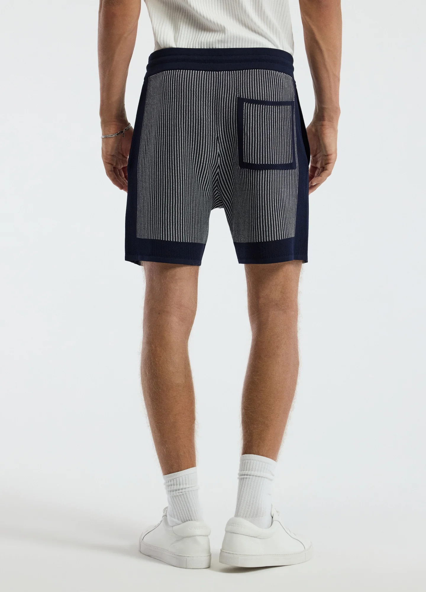 Panelled Stripe Knit Shorts Navy - Image 5