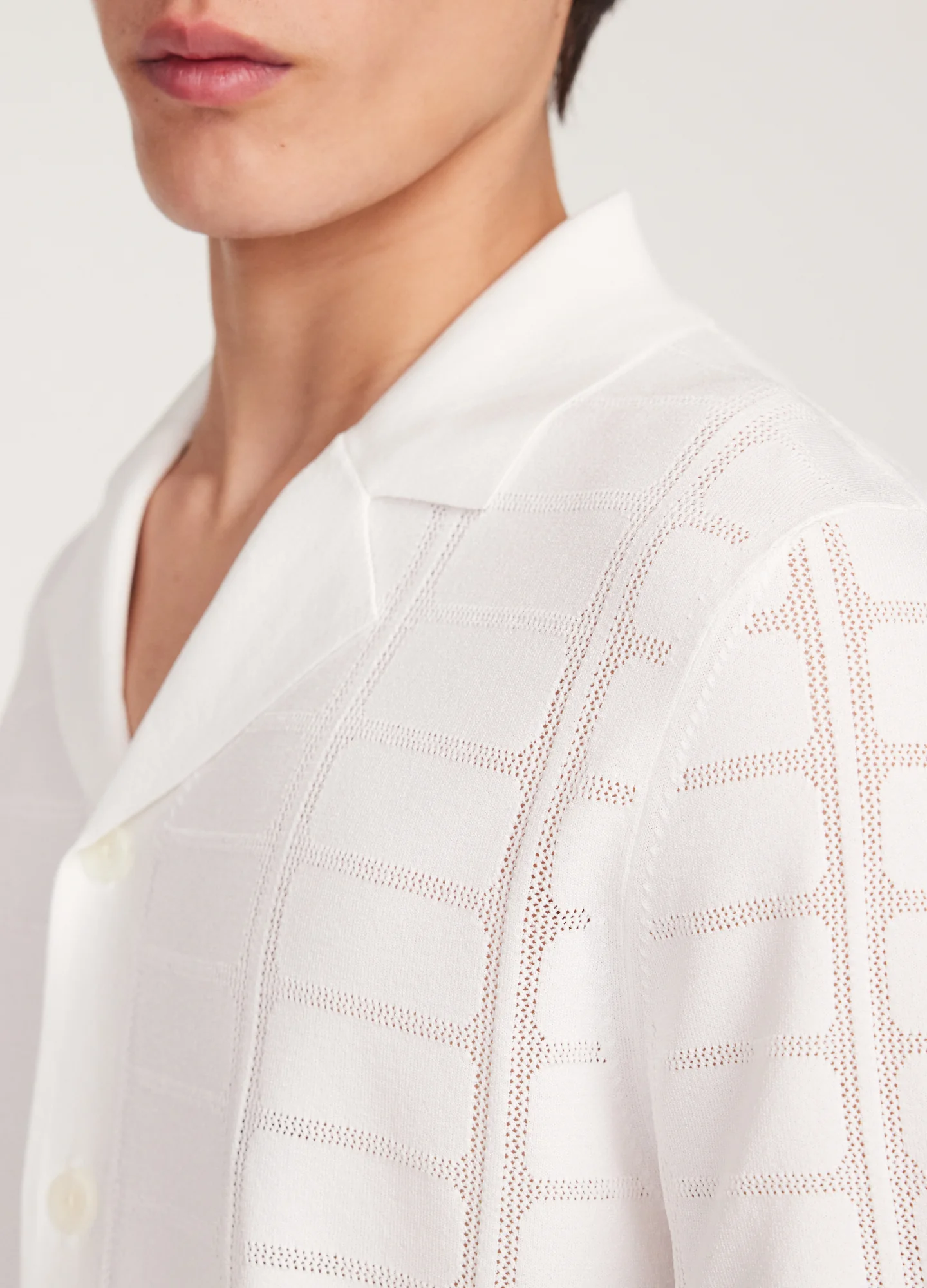 Patterned Mesh Tech Knit Shirt Ivory - Image 4