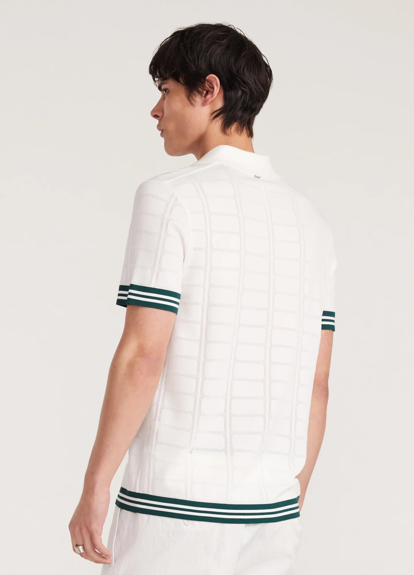 Patterned Mesh Tech Knit Shirt Ivory - Image 5