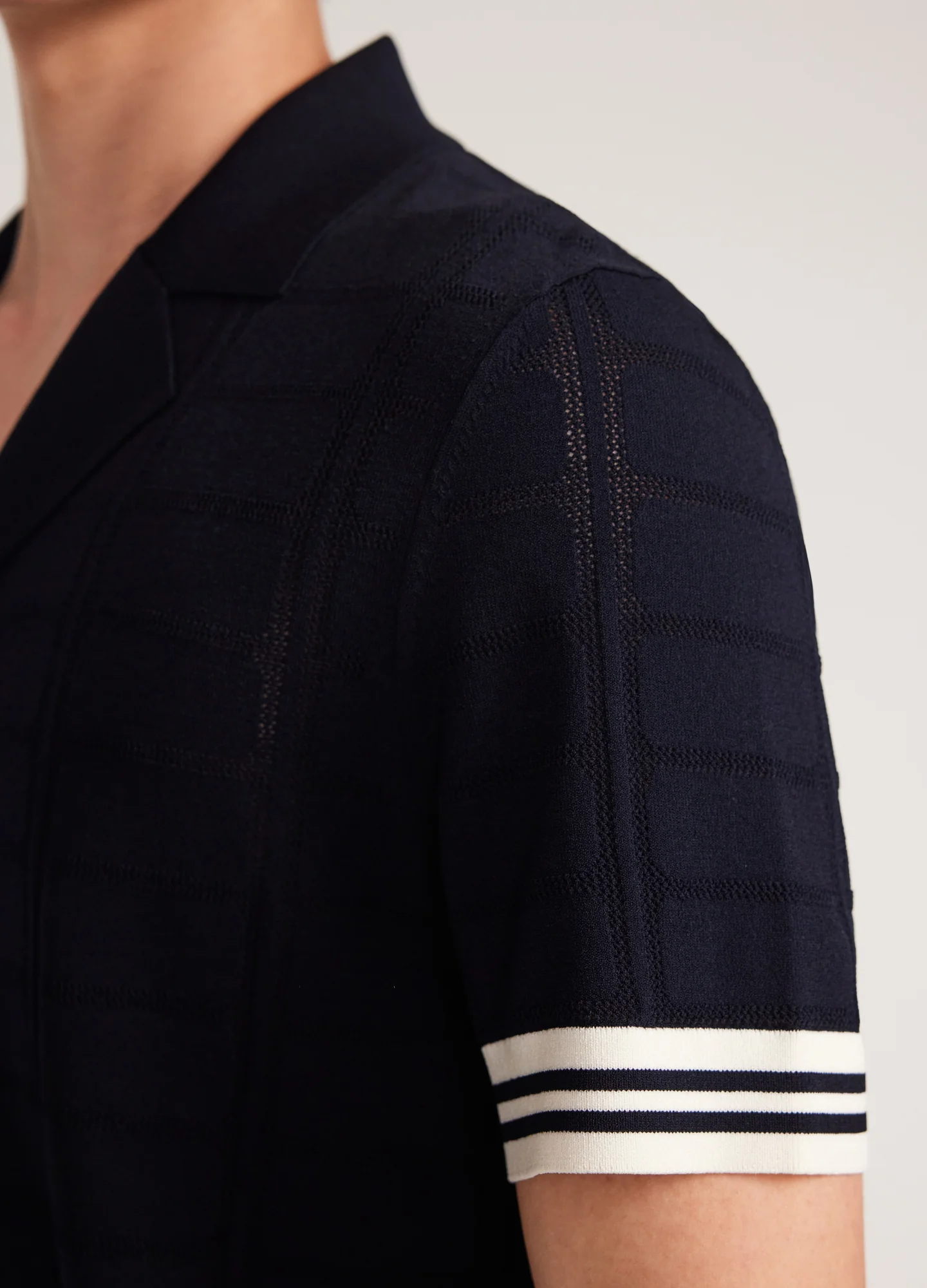 Patterned Mesh Tech Knit Shirt Navy - Image 4