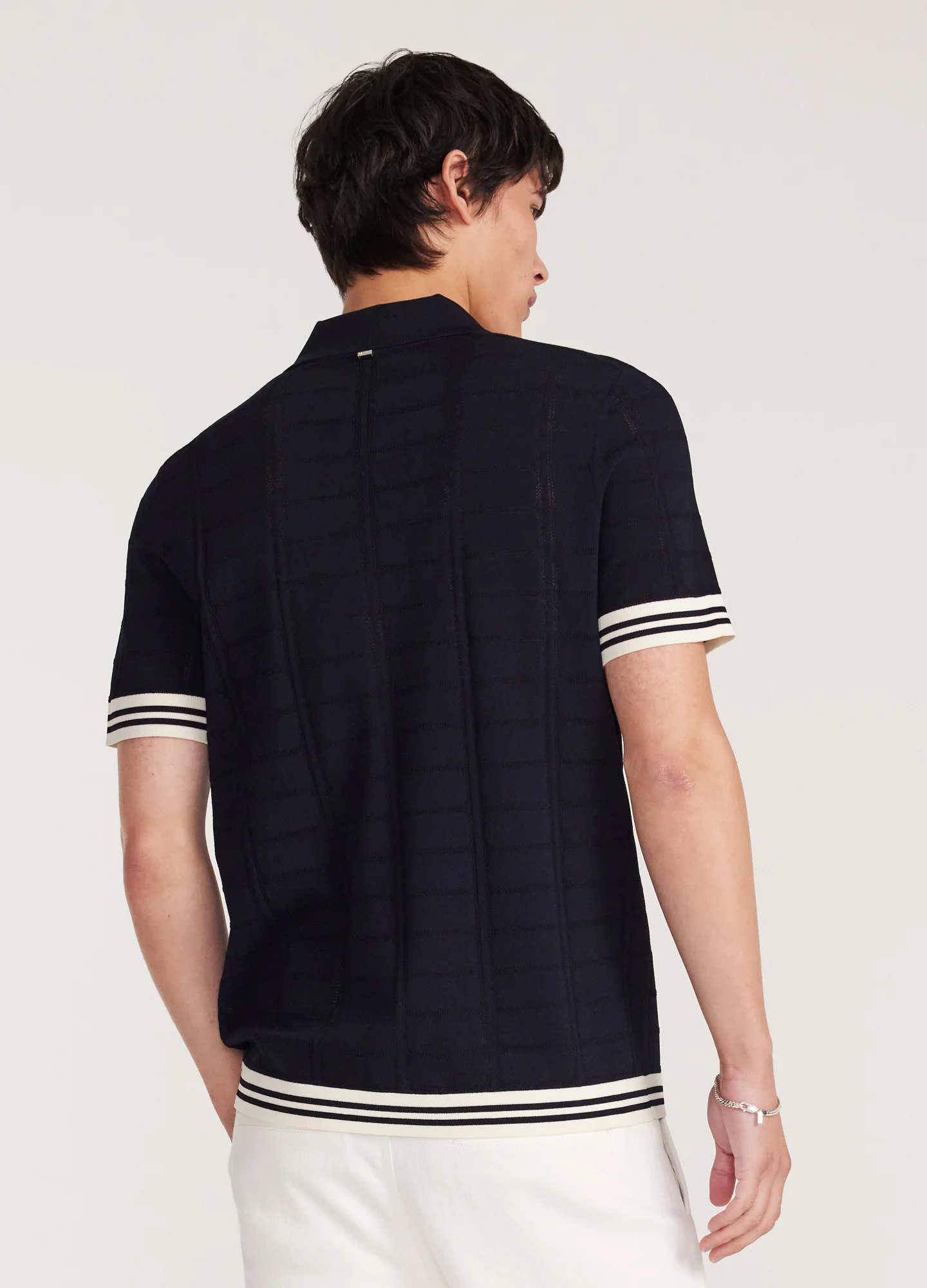 Patterned Mesh Tech Knit Shirt Navy - Image 5