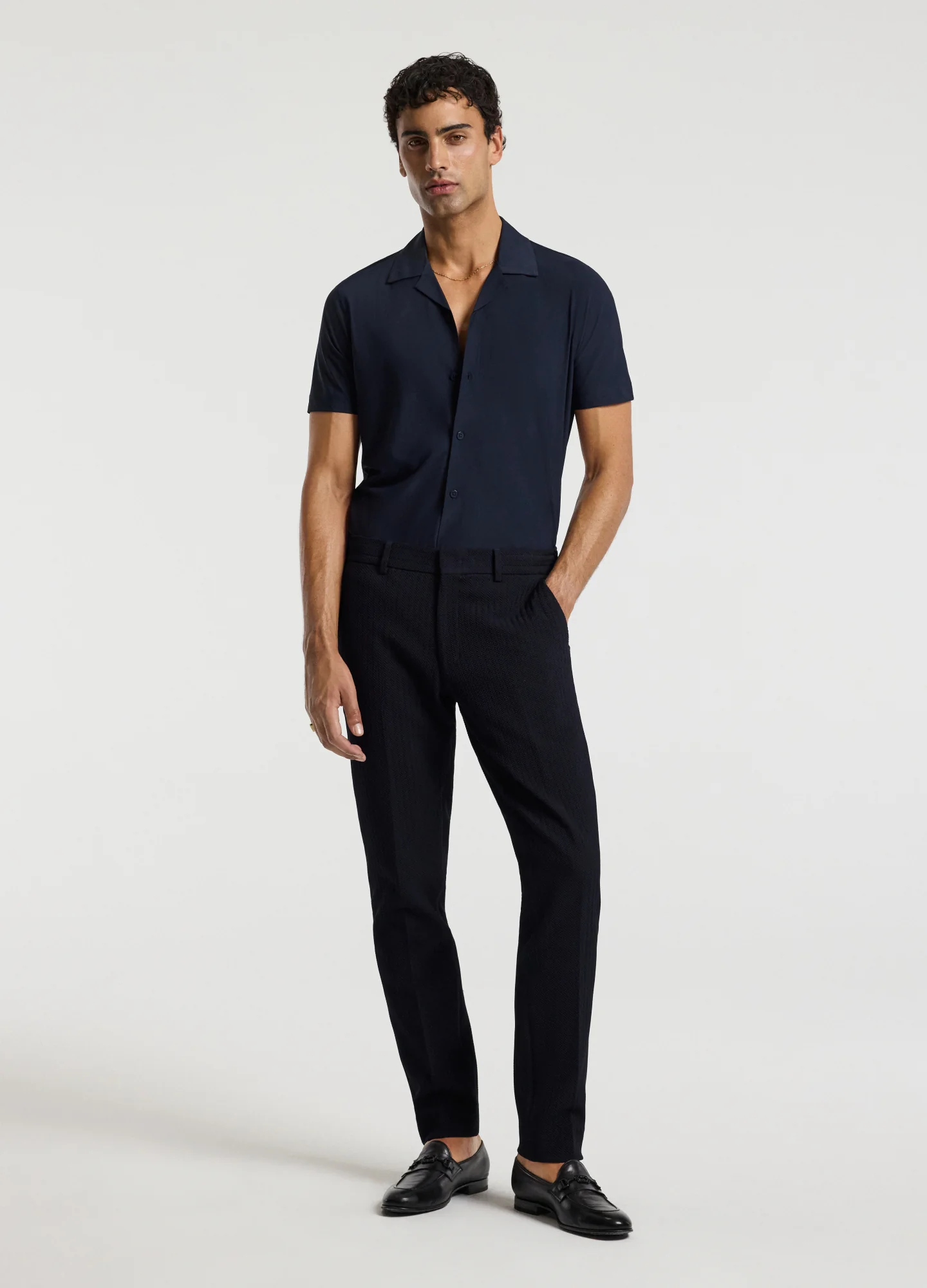 Performance Cuban Collar Shirt Navy - Image 2